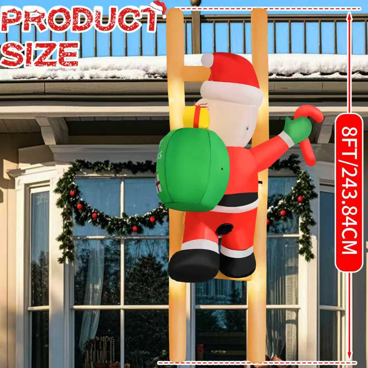 2025 Hanging Christmas Inflatable Santa 8FT Climbing Santa Claus with Gift Bag Inflatables Christmas Outdoor Decoration Xmas San