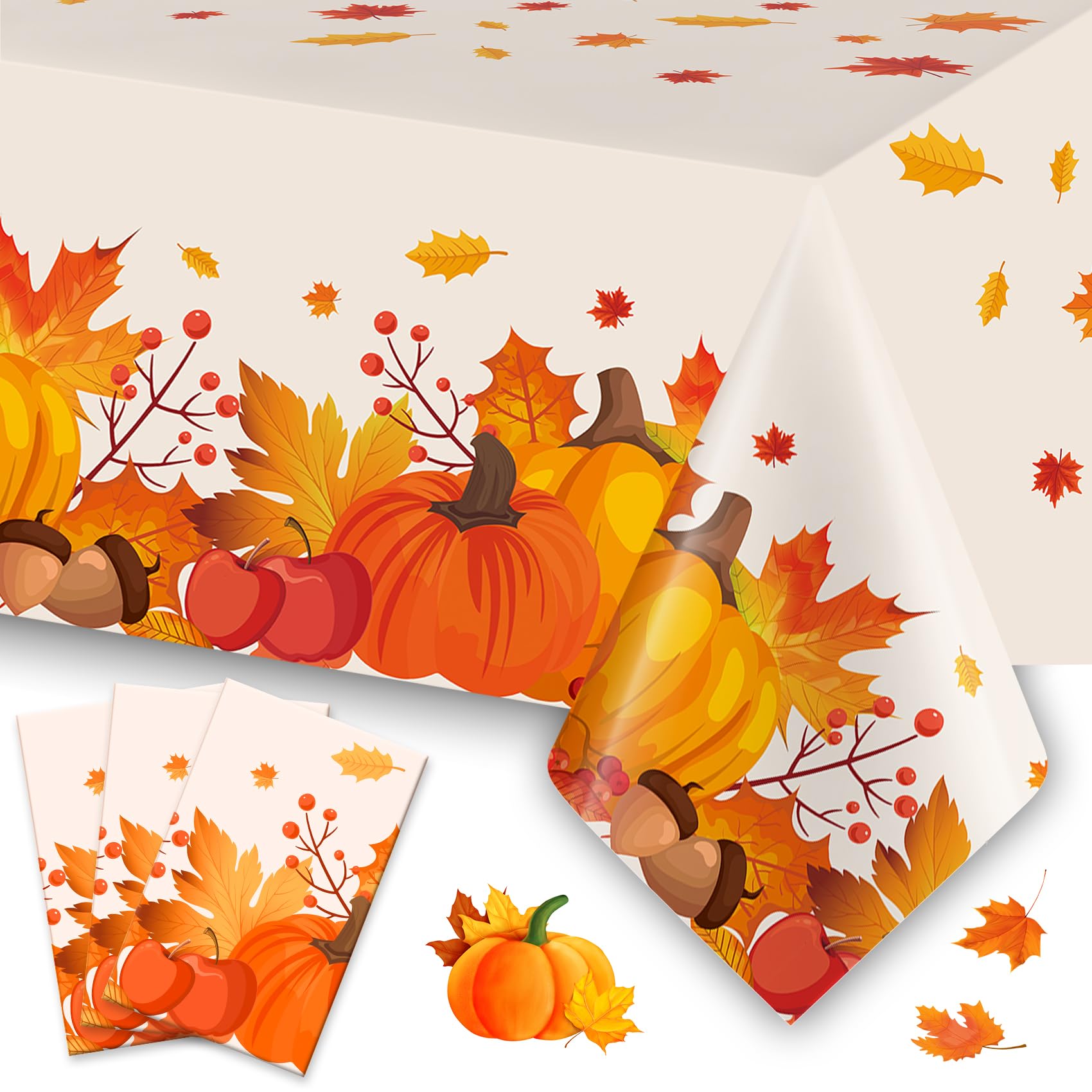 Slergut Thanksgiving Tablecloth Disposable 3 Pack, Thanksgiving Decorations for Party Fall Tablecloth Plastic 54 x 108 Table Dec