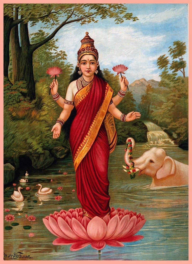 SCPmarts Canvas Print Goddess Lakshmi Oleograph Print Raja Ravi Varma Indian Painting 24 x 16 Inches.