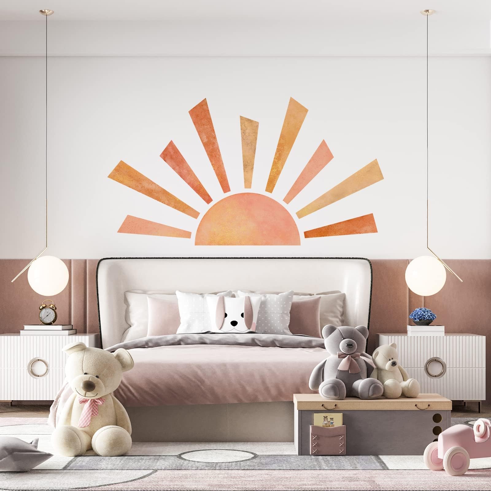 53X29.9 Inch Boho Half Sun Wall Decals Watercolor Sun Murals Modern Wall Decals Vinyl Sun Wall Decals Removable Peel And Stick W