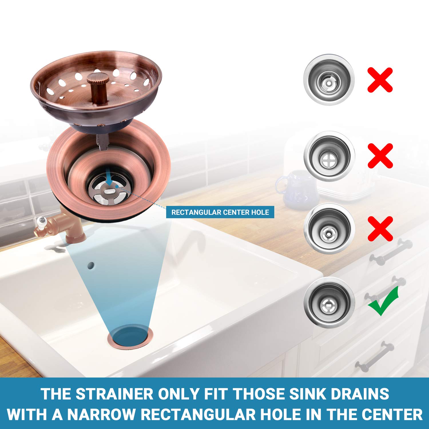 Kone Copper Kitchen Sink Strainer Basket, 2 Pcs Stainless Steel Antique Copper Sink Drain Strainer And Sink Stopper For Standard
