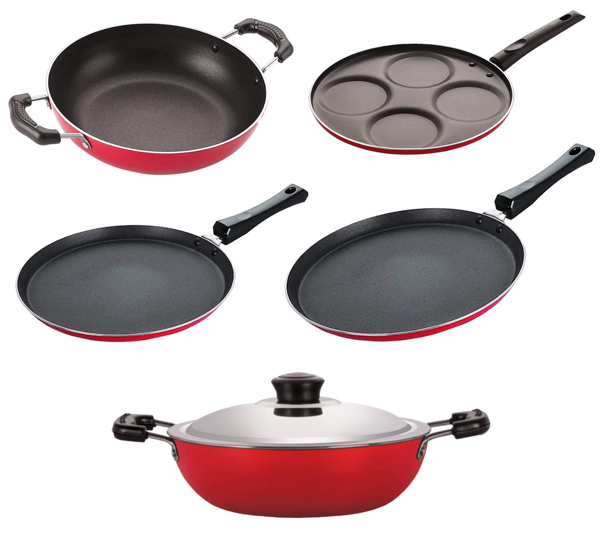 Nirlon Non Stick Cooking Pan And Pot Utensils Gift Kitchen Set Of 5 Pieces (2.6Mm_Ft13_Ft12_Kd13_Kdb_Up4)