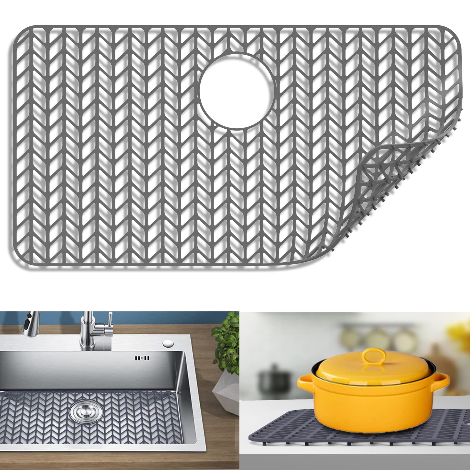 Silicone Sink Protectors For Kitchen, Jiubar 28.4''X 15.2'' Sink Mat Grid For Bottom Of Farmhouse Stainless Steel Porcelain Sink