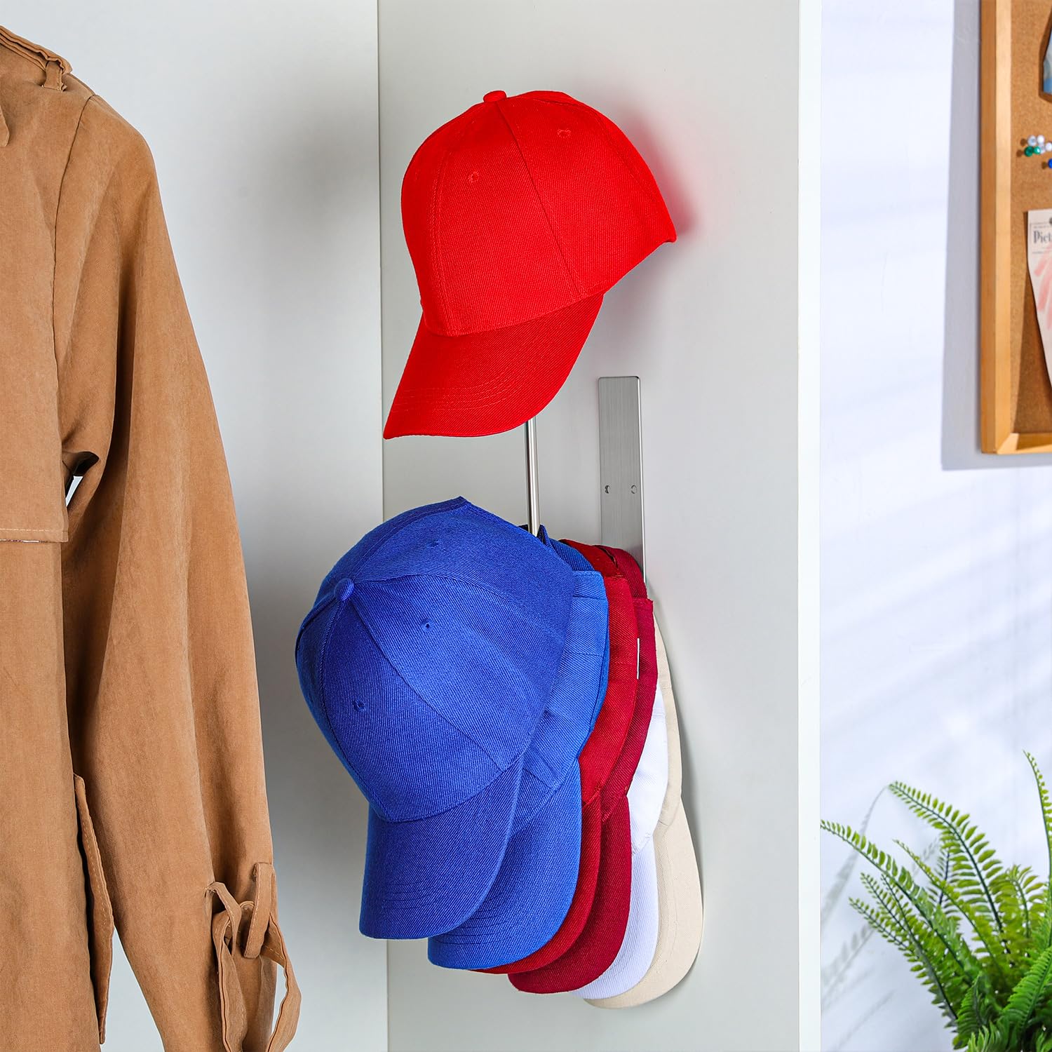 Daoun Baseball Hat Rack - 2-Pack Hat Organizer For Baseball Caps Adhesive Wall Hat Rack, Stainless Steel Hat Hanger Hat Holder F