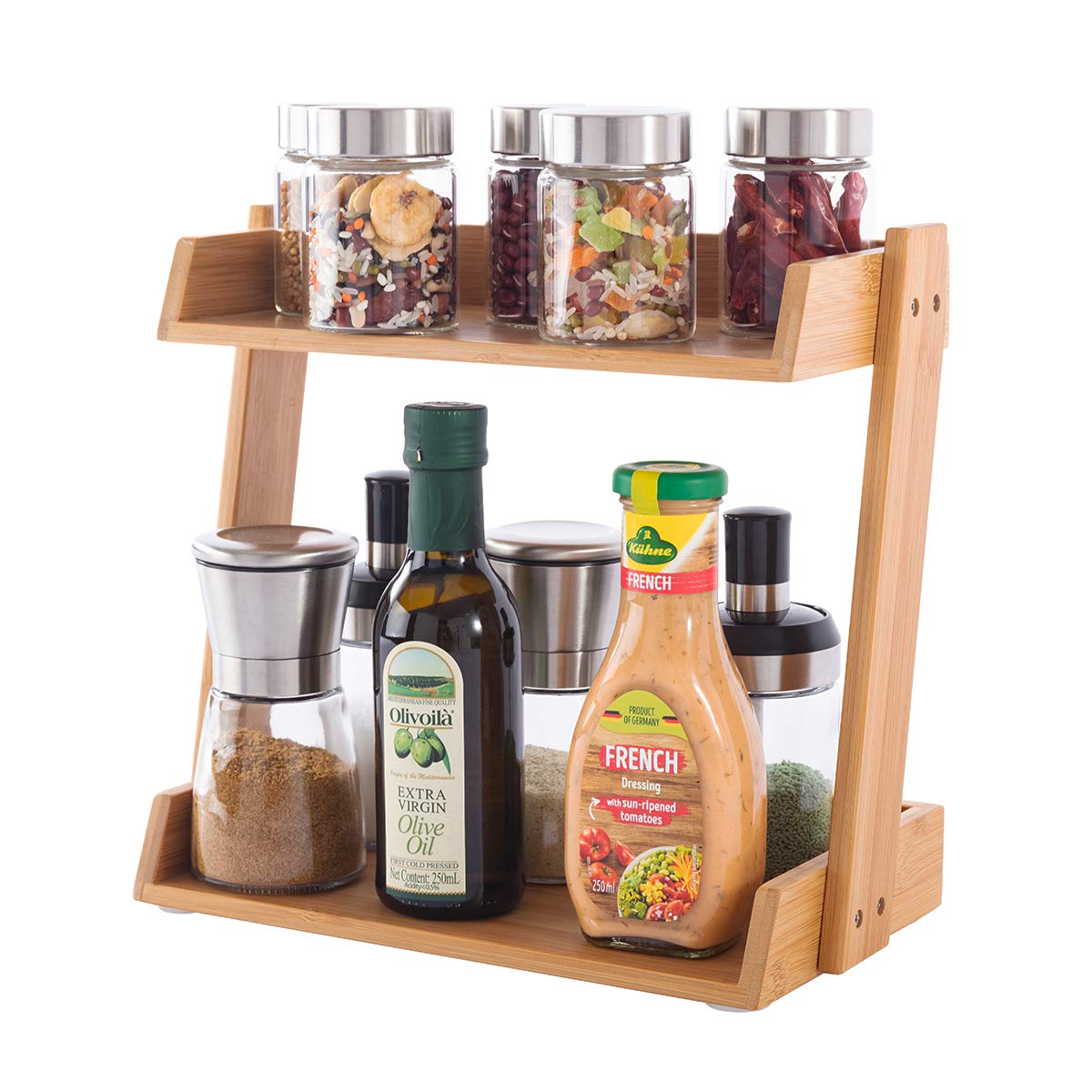 GOBAM Spice Rack Organizer 2-Tier Kitchen Countertop Cabinet Storage Shelf, Assemble Quickly, Bamboo