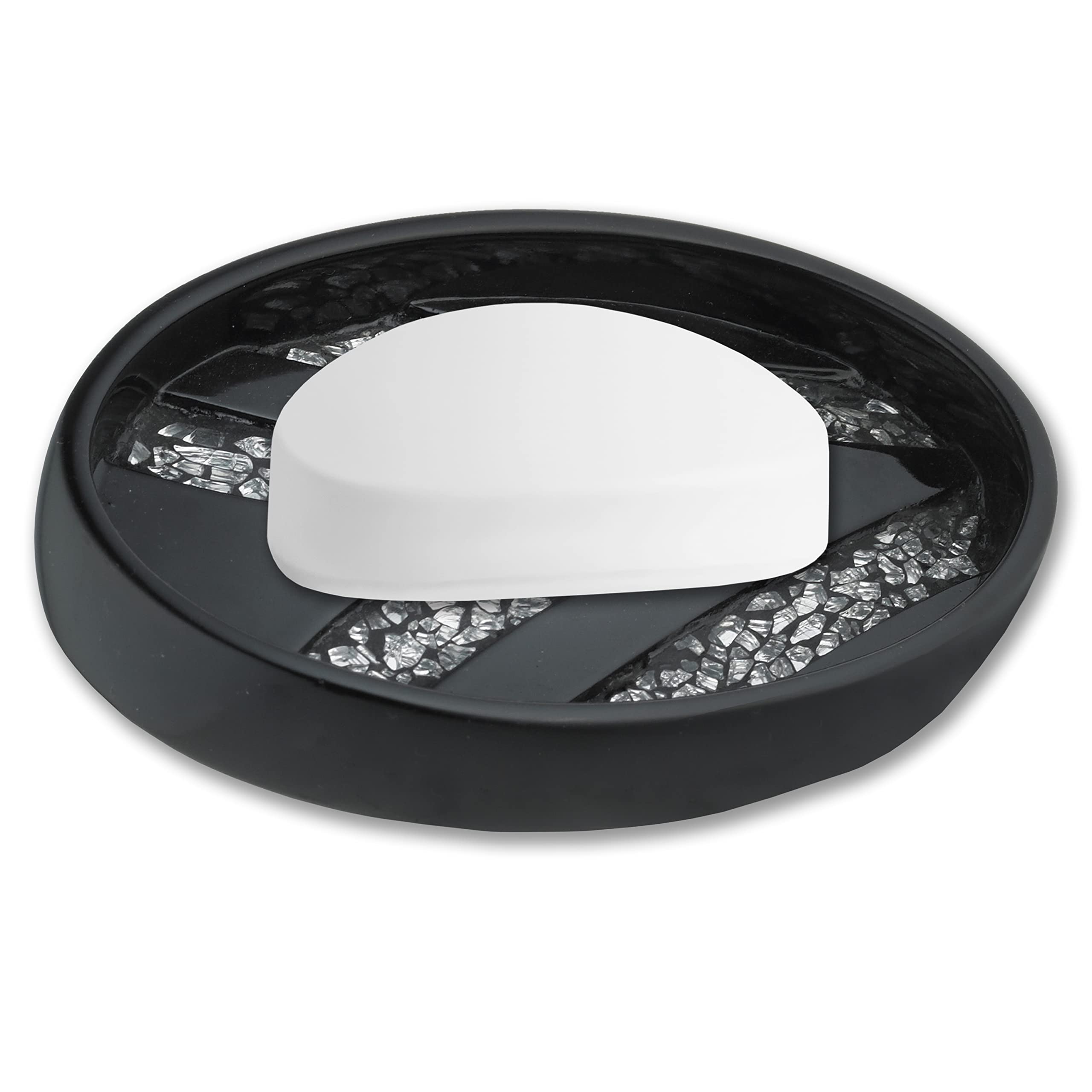 Zahari Home Sinatra Soap Dish Unique Design Stylish Bling Glass Mosaic D  Cor Soap Bar Holder, Black