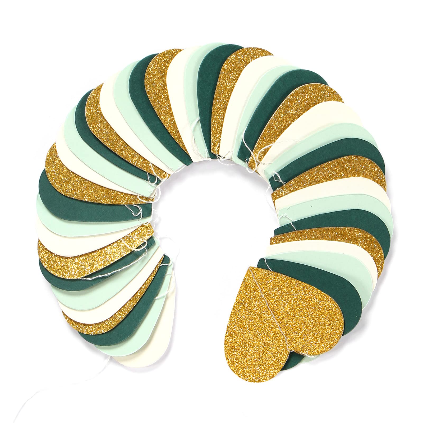 Sage-Green Mint Beige-Gold Love-Heart Garland - 52Ft Rustic Wedding Hanging Decoration Streamers Banner, Baby Safari Birthday Ba