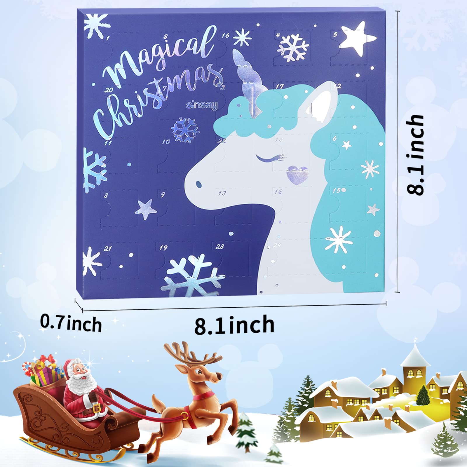 Christmas Advent Calendar 2025 for Girls Boys with 24 Days Unique Gift Countdown Calendar Blind Box Blue UnicornTheme DIY Creati