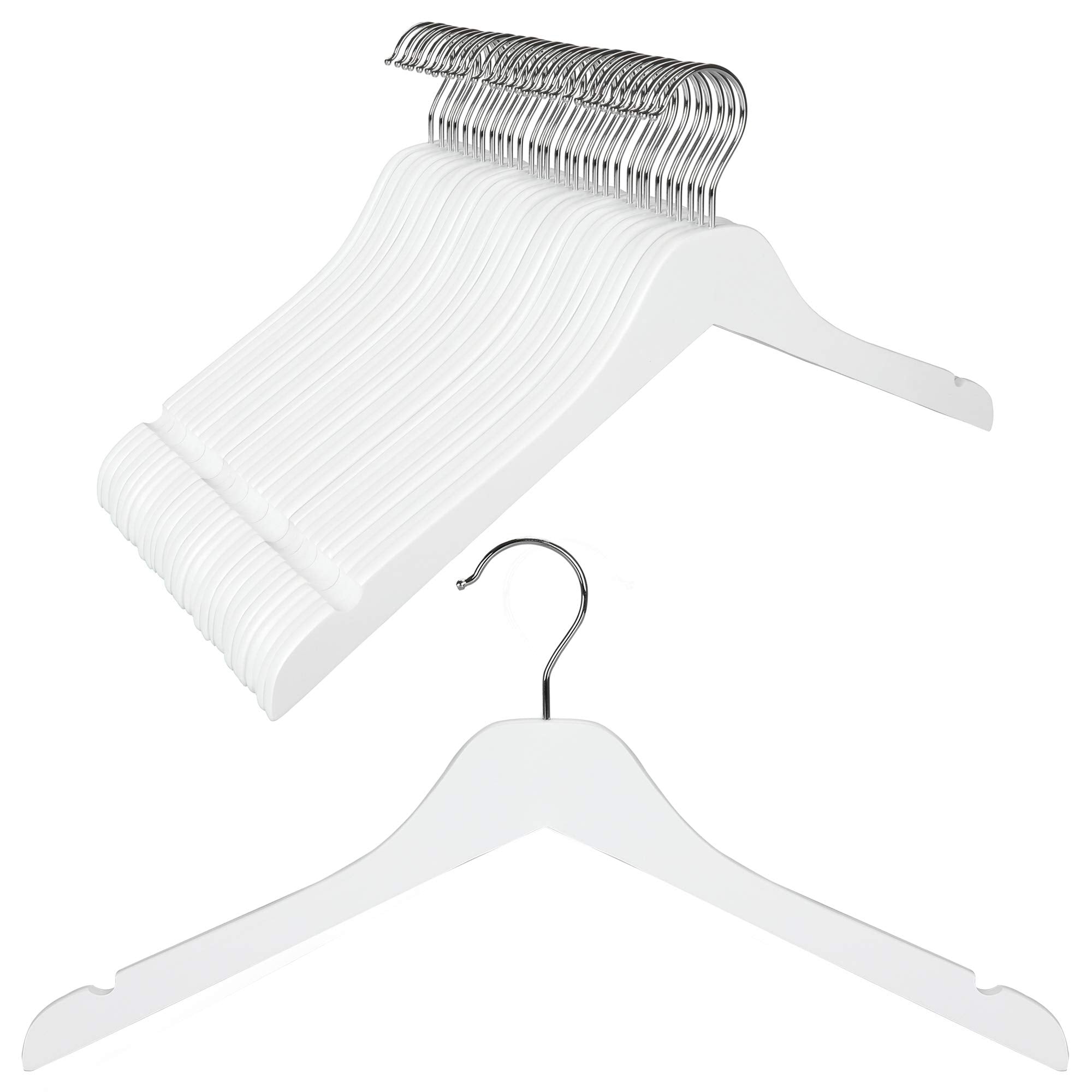 Topia Hanger White Wooden Hangers 30 Pack, 0.28 Inch Slim Wood Clothes Hanger With Flat Design And Smooth Notches, Lightweight &