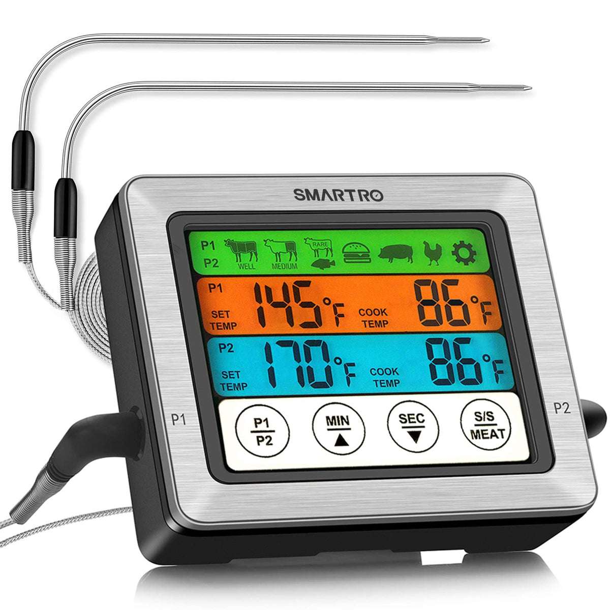 Smartro St54 Dual Probe Digital Meat Thermometer For Cooking Food Kitchen Oven Bbq Grill With Timer Mode And Commercial-Grade Pr