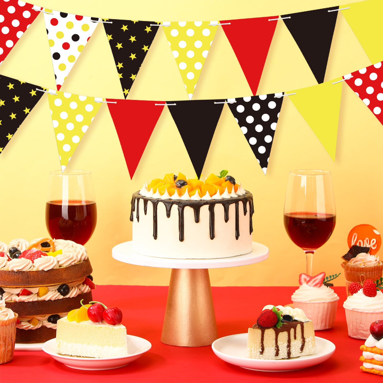 Weekgrat 5 Pcs Mouse Birthday Party Banner Pennant Flags Mouse Triangle with Double Sided Printing Triangle Paper Flag for Hangi