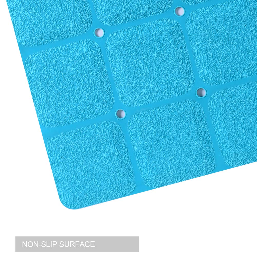 Webos Foldable Non-Slip Silicone Bath Mat, 28"x14", Blue, No Suction Cups for Textured & Reglazed Tubs