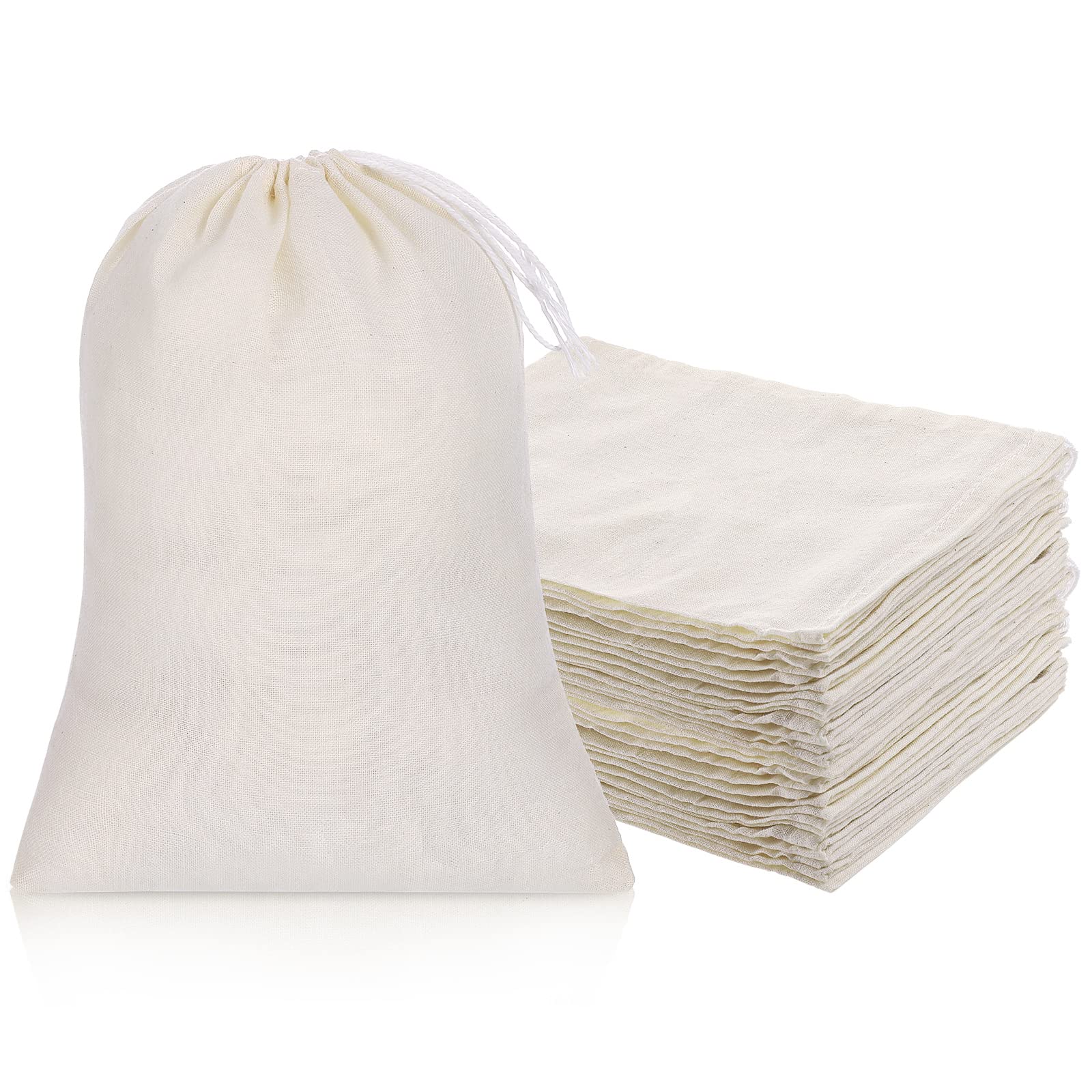 Boao 50 Pcs Cheese Cloth Tea Bags 6 x 8 inch for Straining Reusable Tea Filter Loose Empty Soup Spice Bags for Cooking Cold Brew