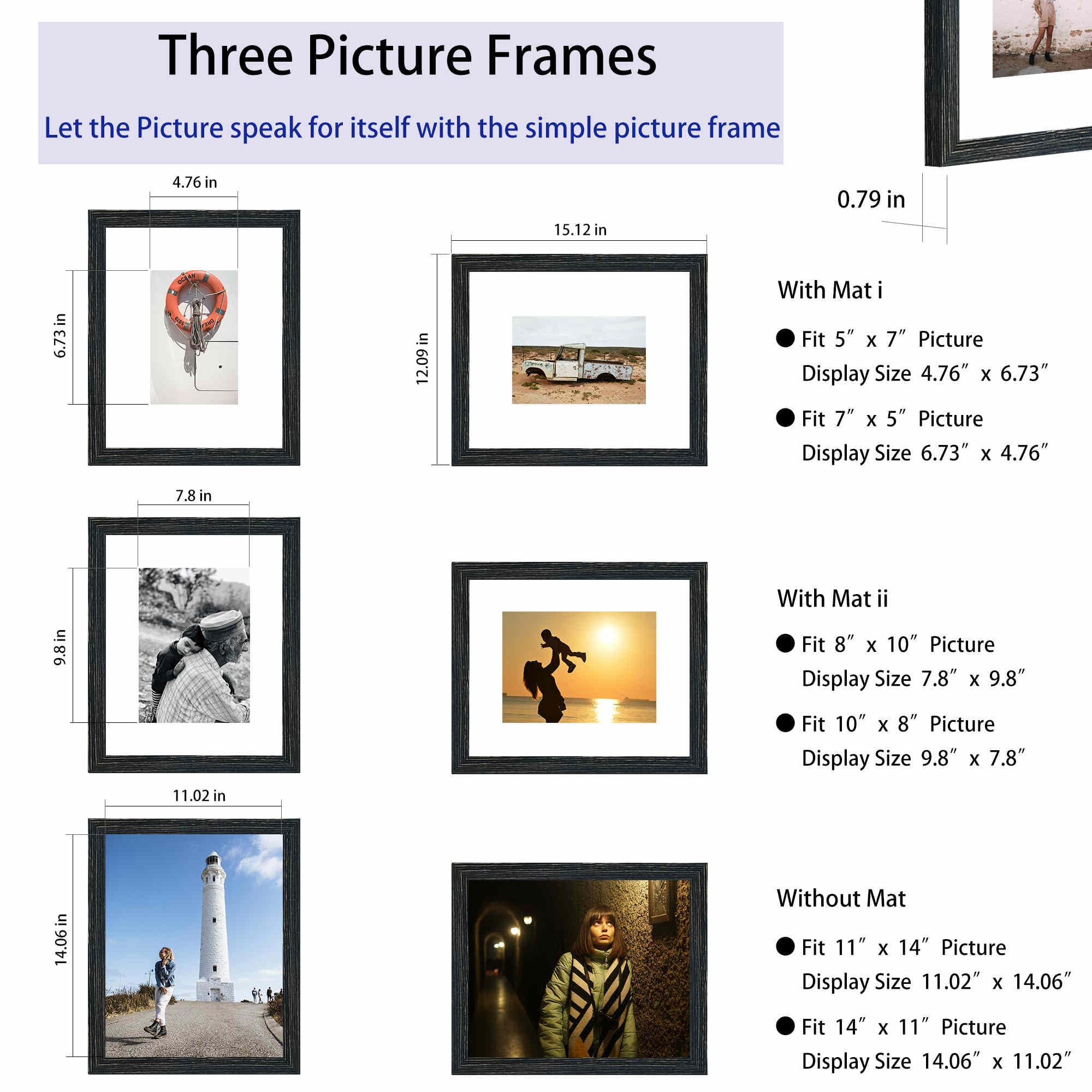 11x14 Hanging Picture Frames,Solid Wood,Not Glass,Display Pictures 5x7,8x10 with Mat or 11x14 Without Mat,Stable Sturdy Picture