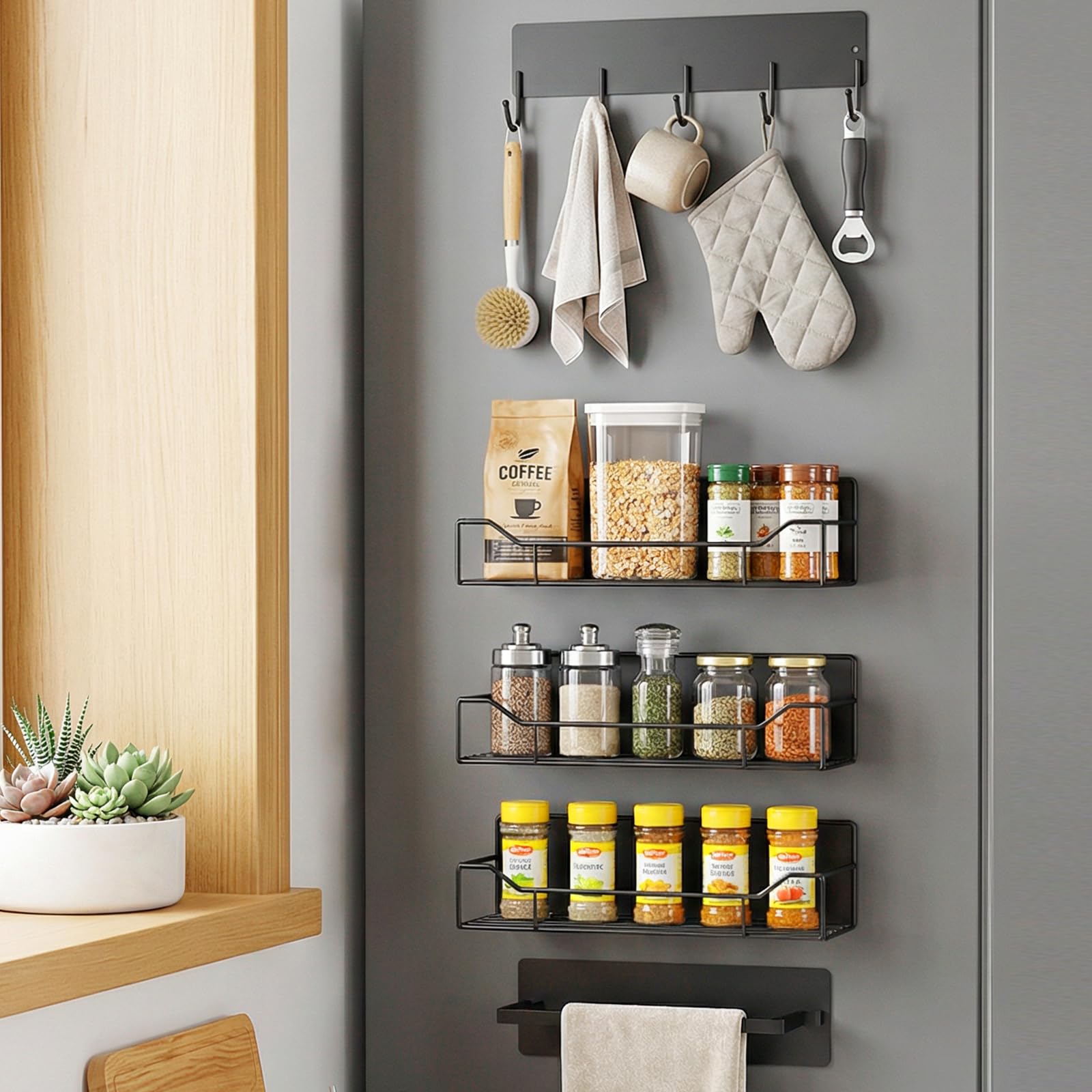 Magnetic Spice Rack for Refrigerator, 5 Pack Magnetic Fridge Organizer Shelves, Strong Magnetic Hold, No Drilling, Space Saving 