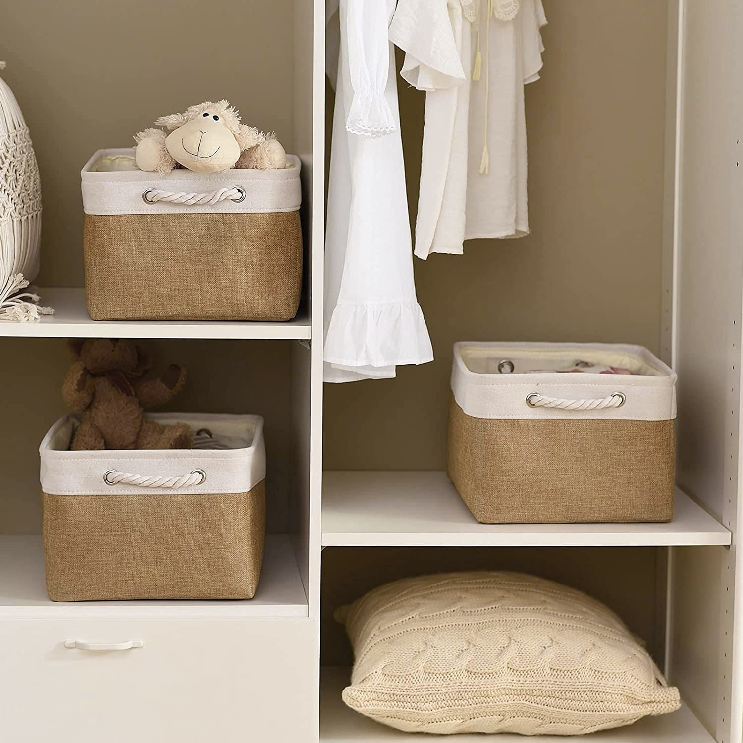 Sacyic Storage Basket Fabric Sturdy Canvas Storage Bins Organizer With Handles For Clothes And Toy Storage Foldable Storage Boxe