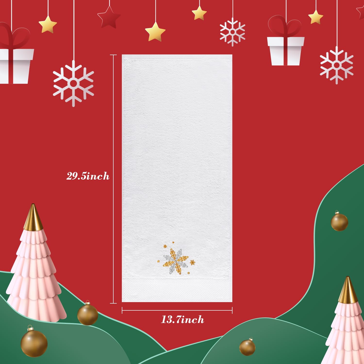 Quera 2 Pack Christmas Hand Towels 100% Cotton Embroidered Premium Luxury Decor Bathroom Decorative Dish Towels Set For Drying,