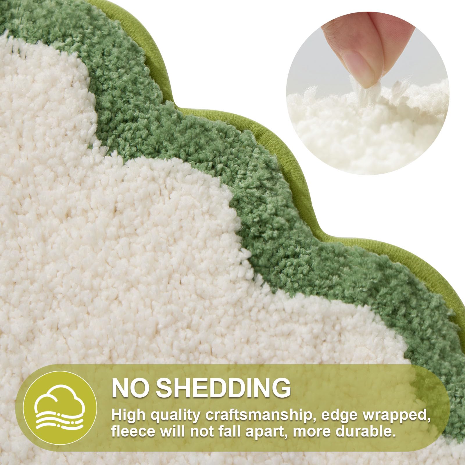 Ortigia Cute Scalloped Bathroom Rugs Non Slip Washable, Quick Dry Absorbent Plush Microfiber Bath Mats, Fun White And Green Bath