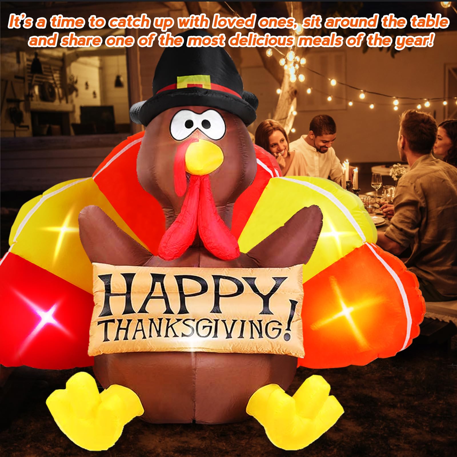 Danxilu 6FT Thanksgiving Inflatables Outdoor Decorations, Inflatable Turkey Family with Turkeys Baby Built-in LEDs Blow up Yard
