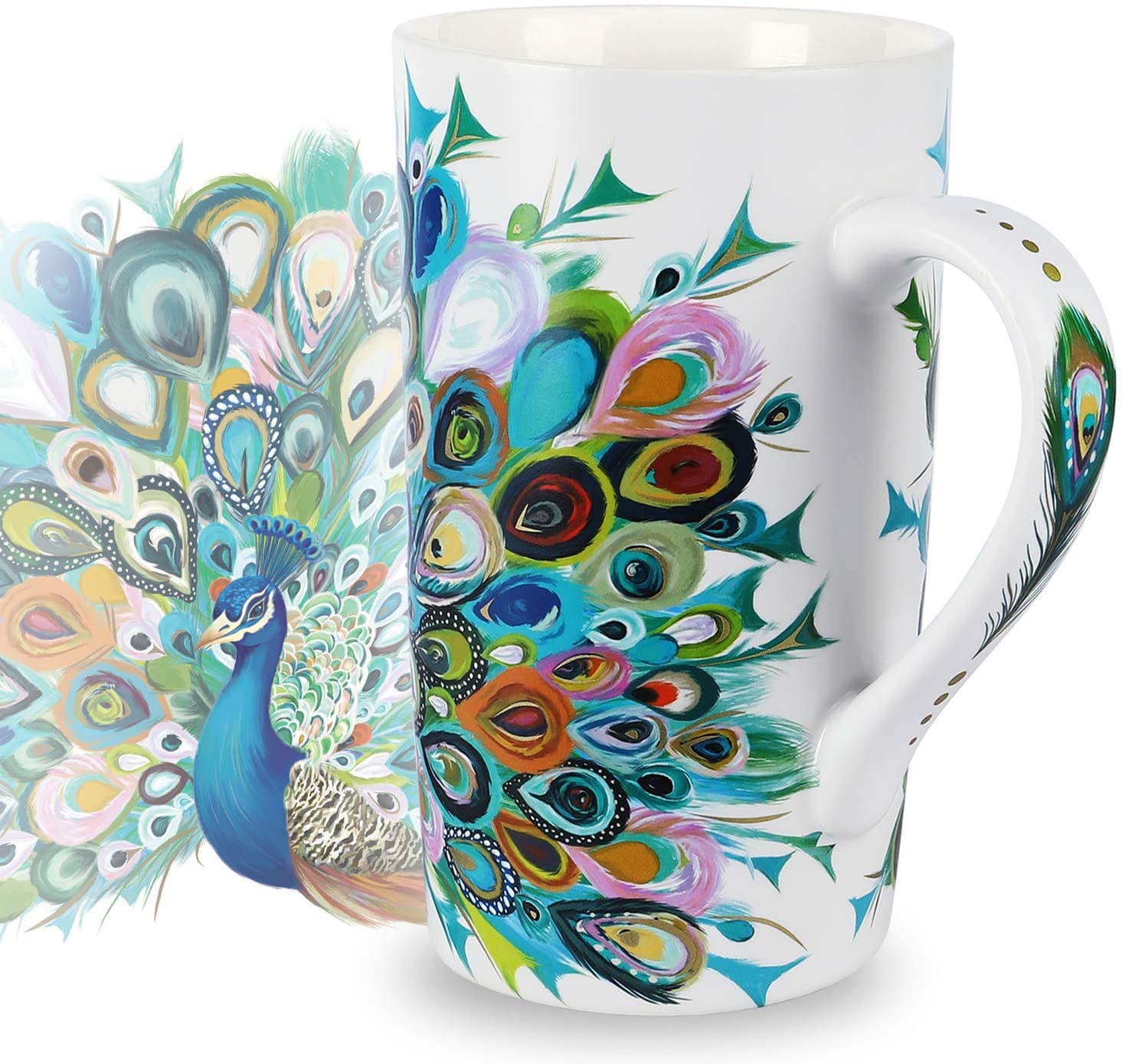 NymphFable Peacock Ceramic Mug 18oz Large Coffee Cup with Handle Personalized Baking Pattern Tea Cup