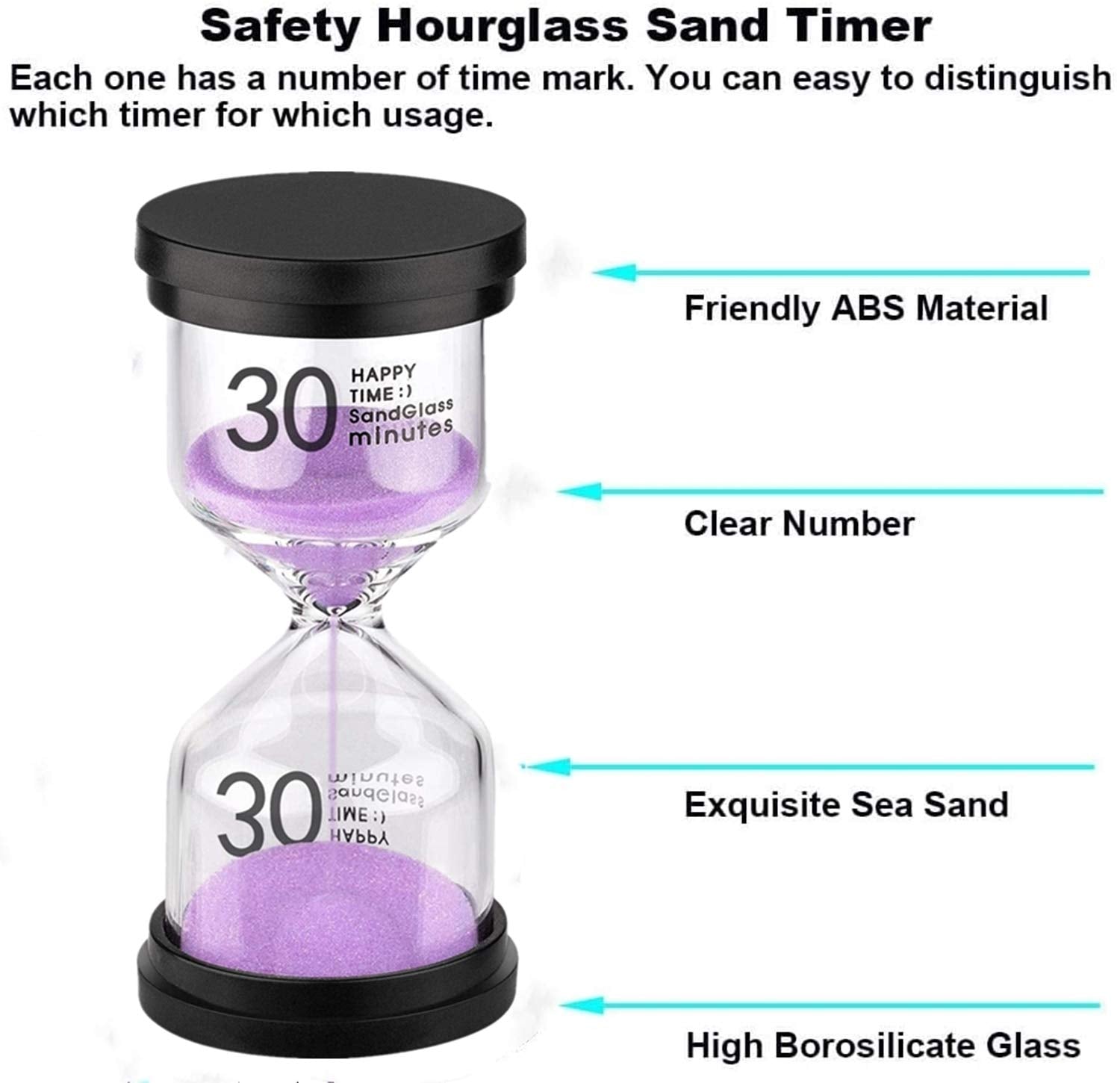 Suliao 30 Minute Hourglass: Purple Sand Clock Timer, Large Sand Watch 30 Min,Plastico Reloj De Arena 30 Minutos, Colorful Half H