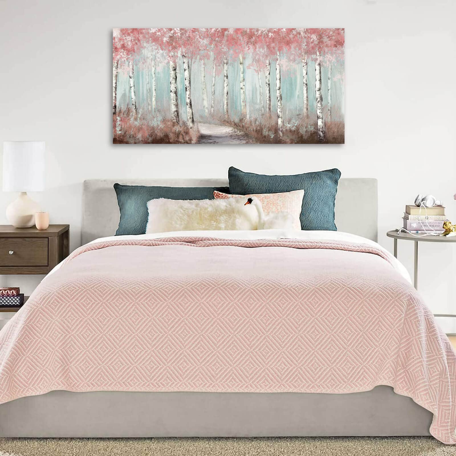 Botanical Wall Art For Girls Room Pink Tree Wall Decor Plant Pictures Wall Art Bedroom Decor For Women Graffiti Wall Paintings L