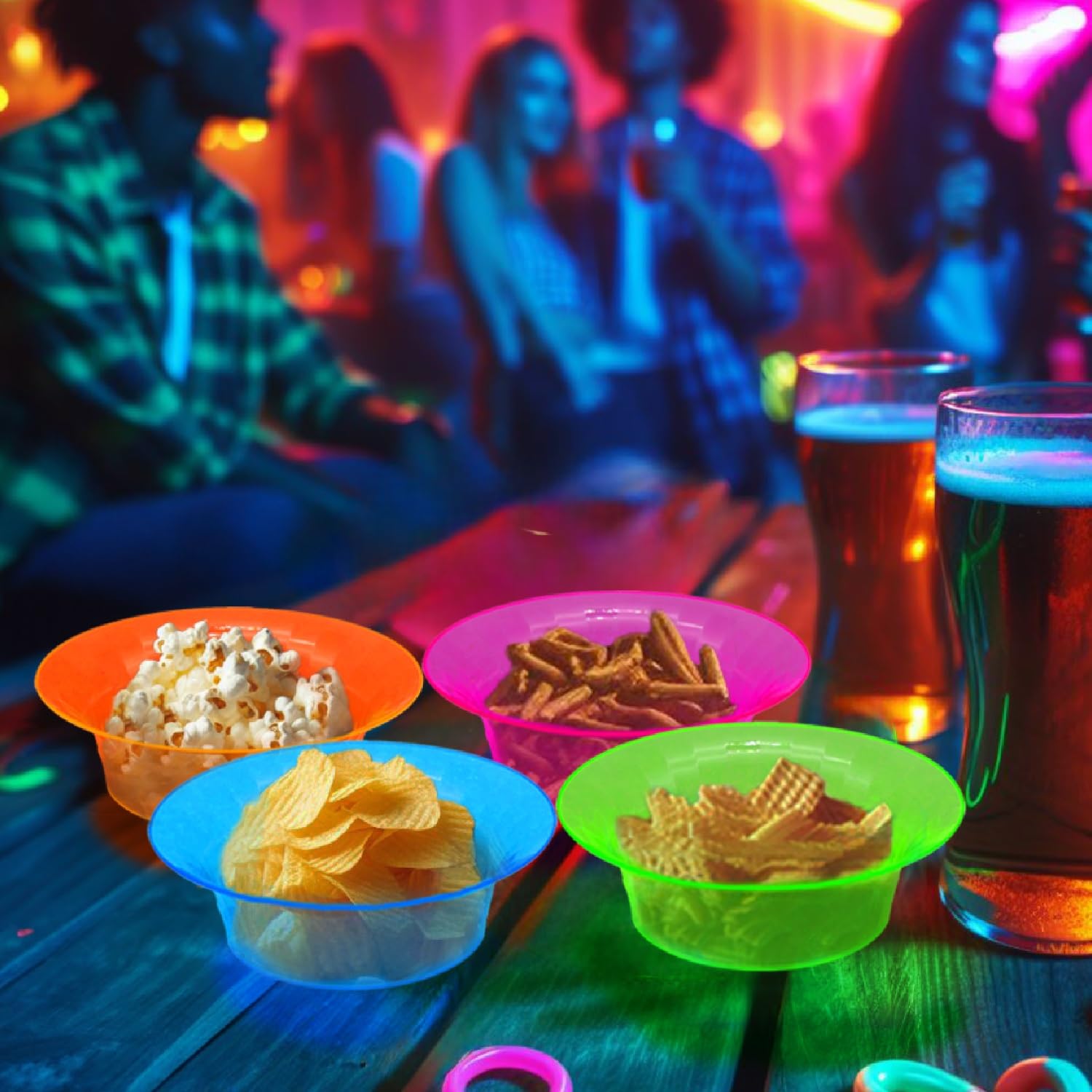 Party Essentials Salad/Snack Bowls, Hard Plastic, 10 Oz, Assorted Neon