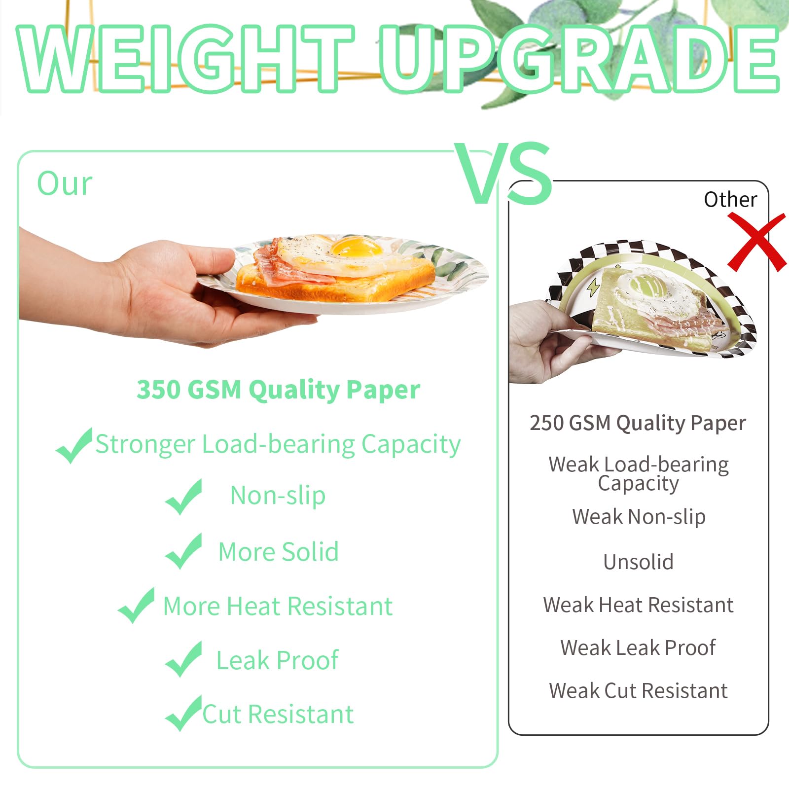 96Pcs House Warming Party Decorations Home Sweet Home Plates Disposable 350Gsm Green Leaves Pink Flower Gold House Warming Paper