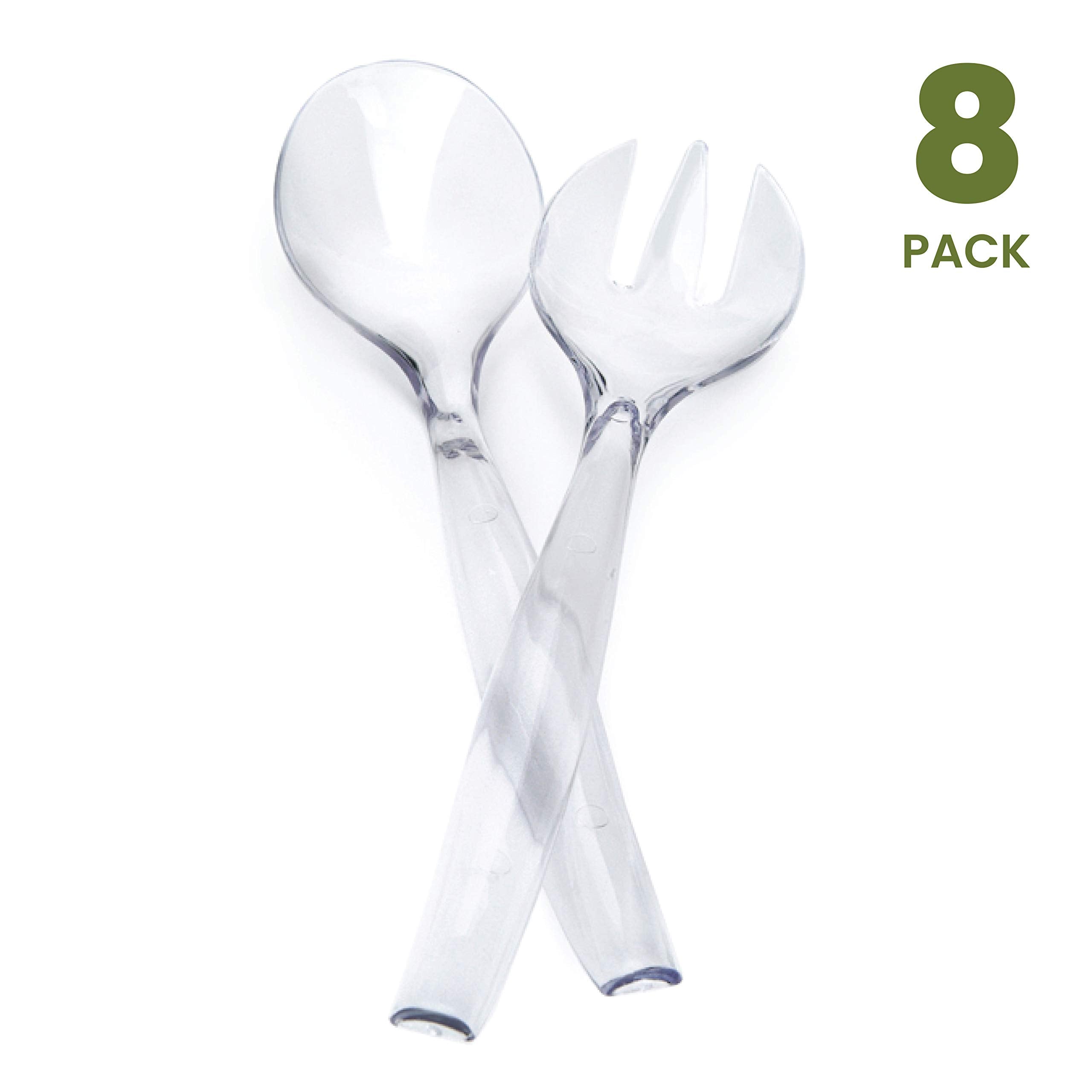 Plasticpro Disposable Plastic Serving Utensils Set of 4 Salad Spoons  And 4 Salad Forks  Clear Heavyweight