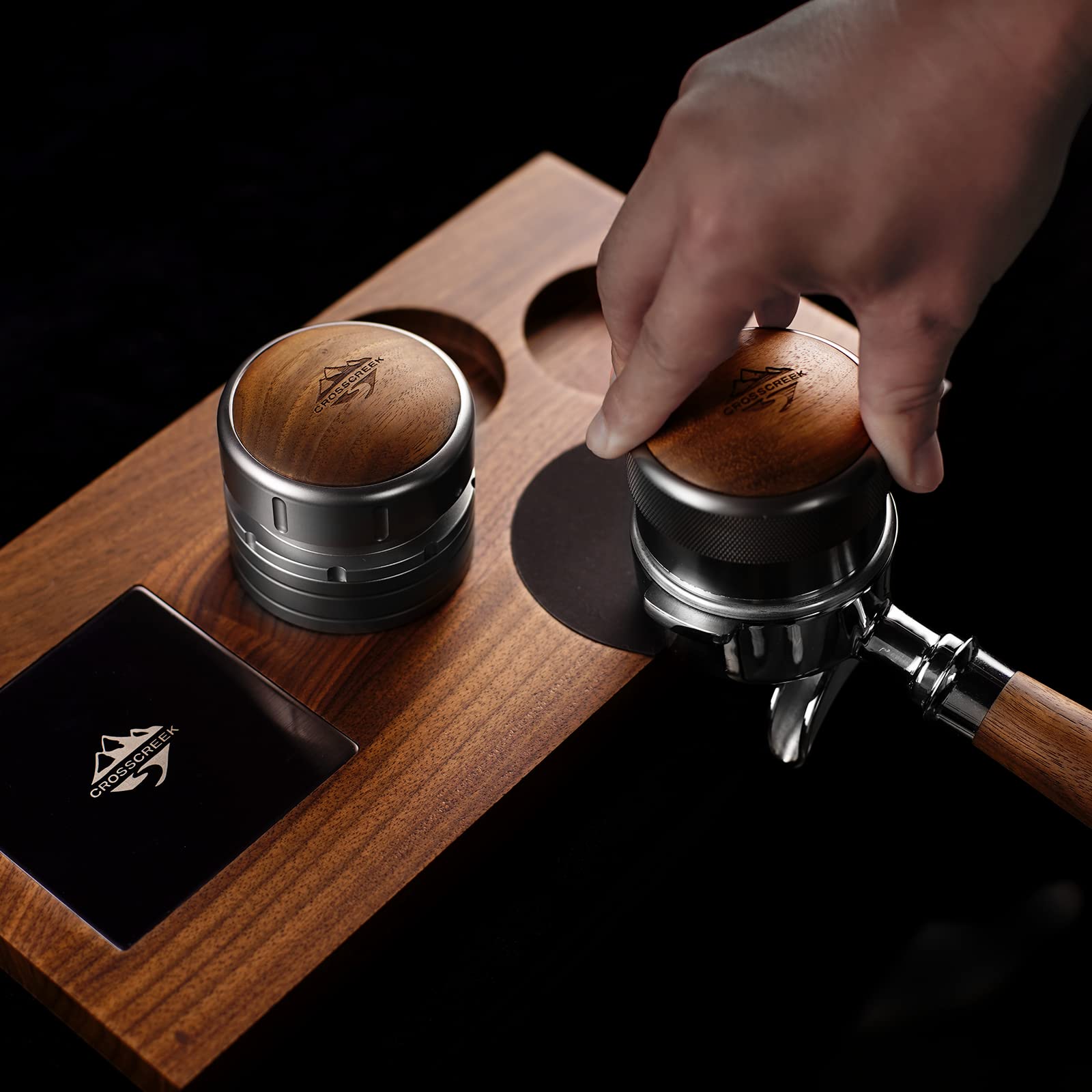Espresso Tamping Station, Portafilter Tamping Holder Walnut Coffee Filter Coffee Tamping Stand With Foods Grade Tamping Mat For