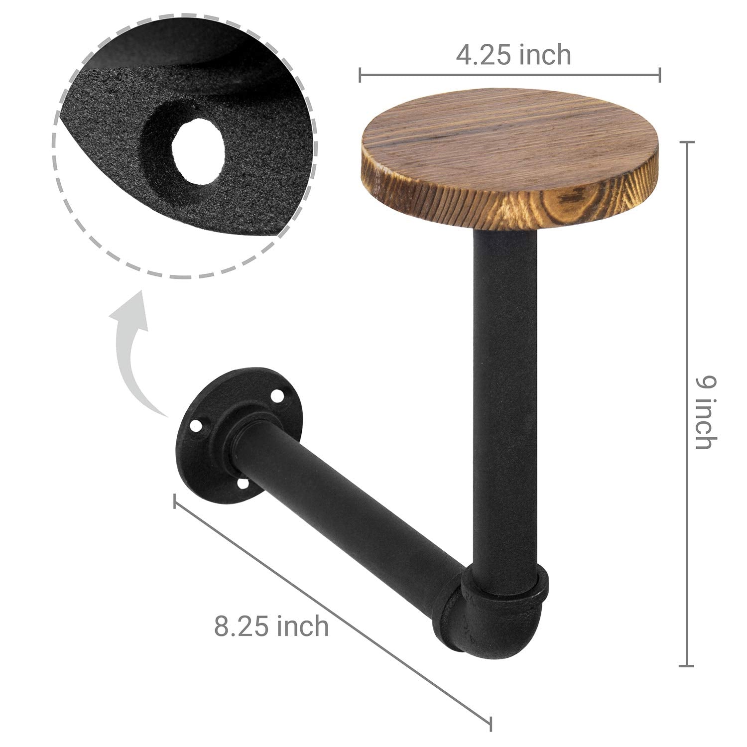 MyGift Set of 3 Wall Mounted Hat Rack Holder with Realistic Black Metal Pipe and Brown Wood, Hanging Entryway Hat Hooks and Wig