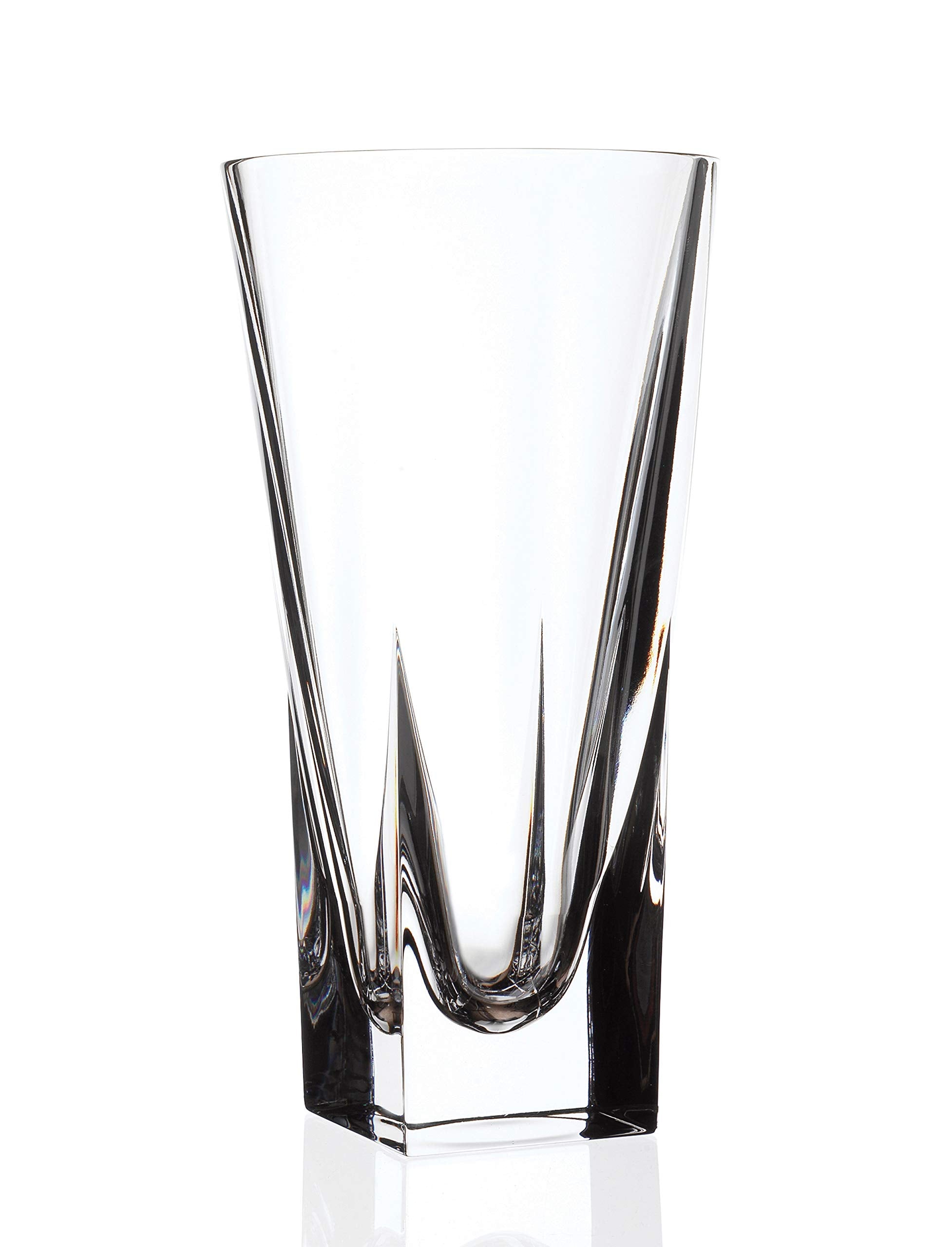 Barski Vase - Crystal Glass - 12 H - for Flowers - Roses - Square Bottom - Round Opening - Made in Europe