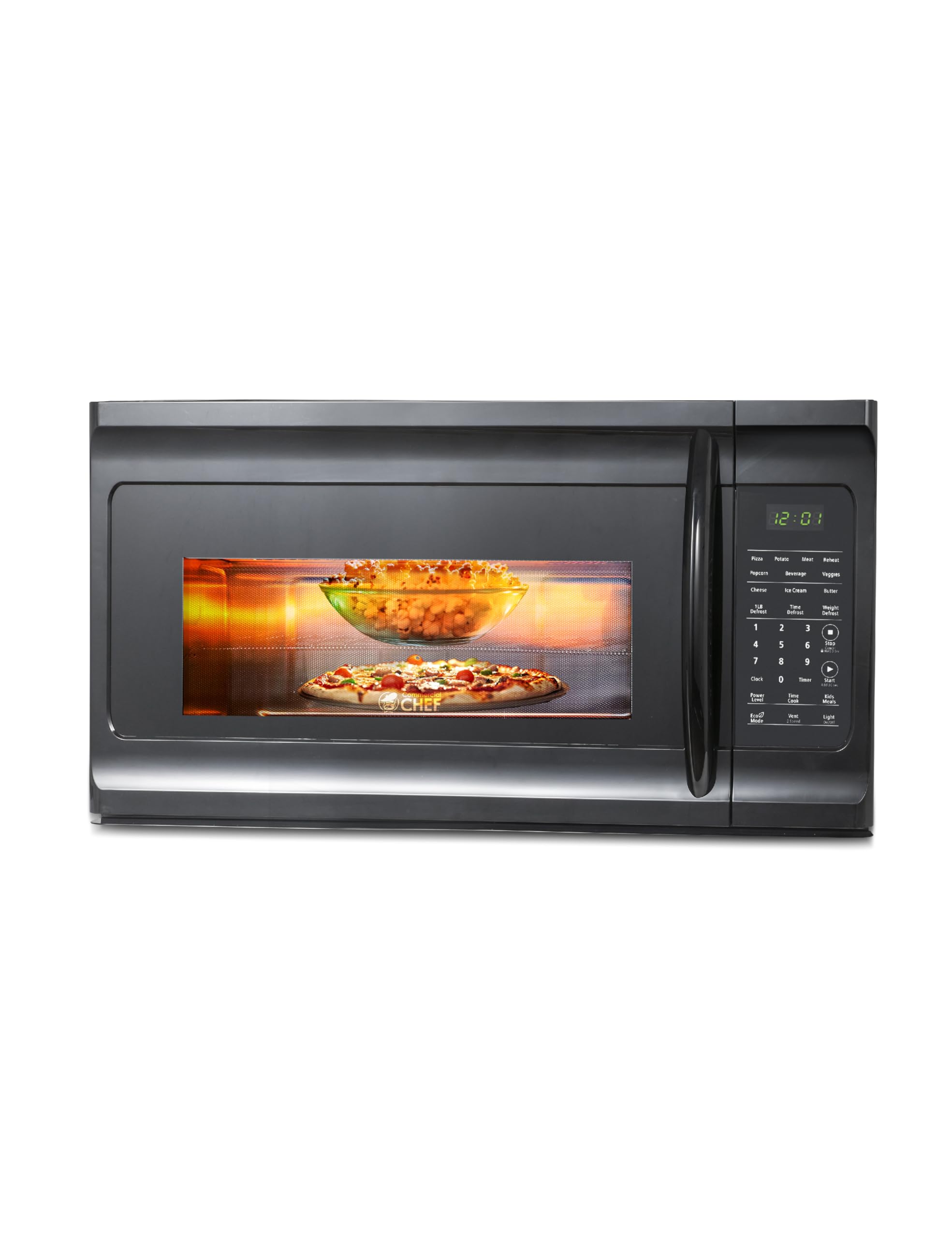 Commercial Chef 1.7 Cu. Ft. Over-The-Range Microwave Oven, 1000 Watt Microwave with 10 Power Levels, 300 CFM Hidden Vent Hood Fa