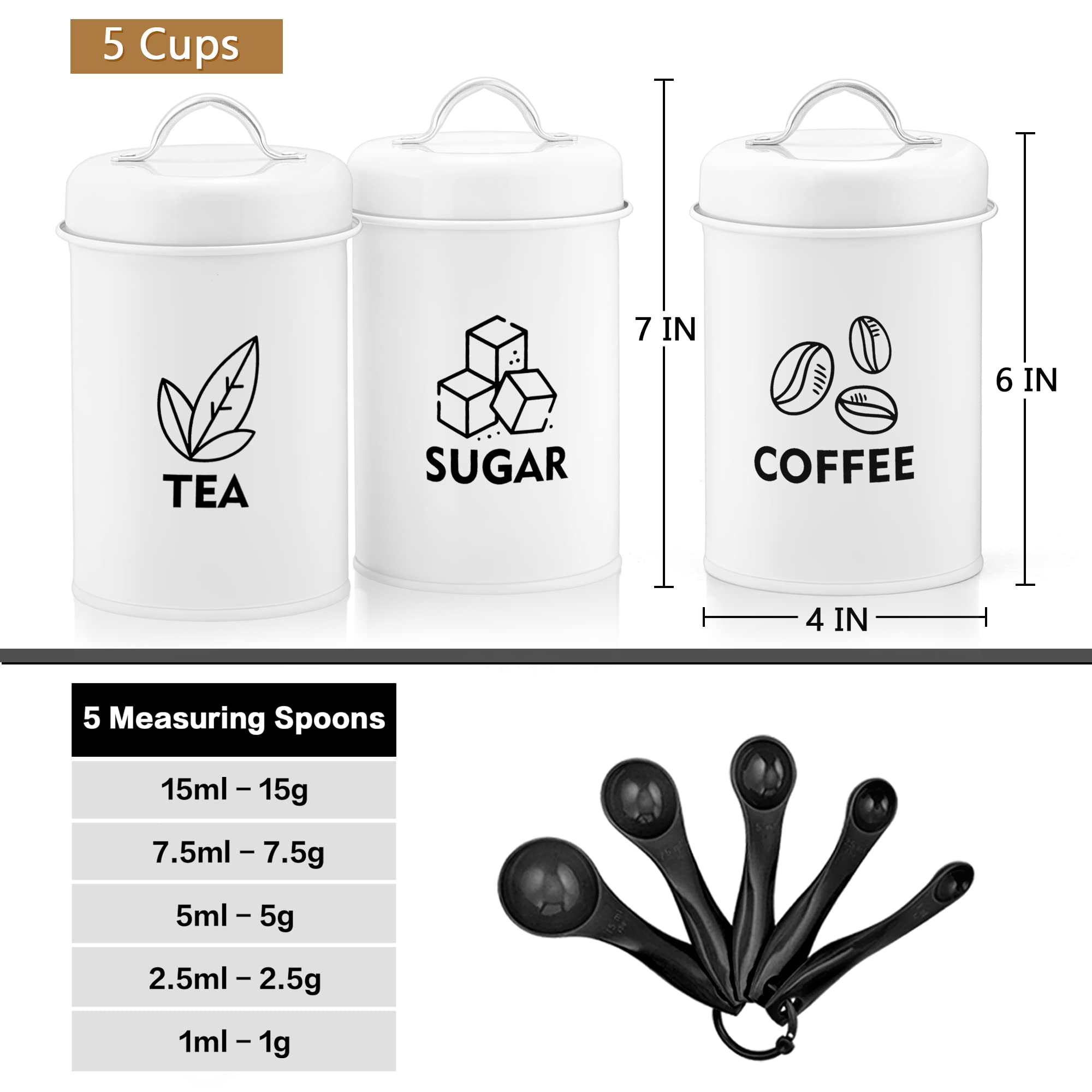 8 Piece Large Food Canisters For Kitchen Storage, Canister Set With Lid For Kitchen Counter, Farmhouse Kitchen Coffee Tea Sugar