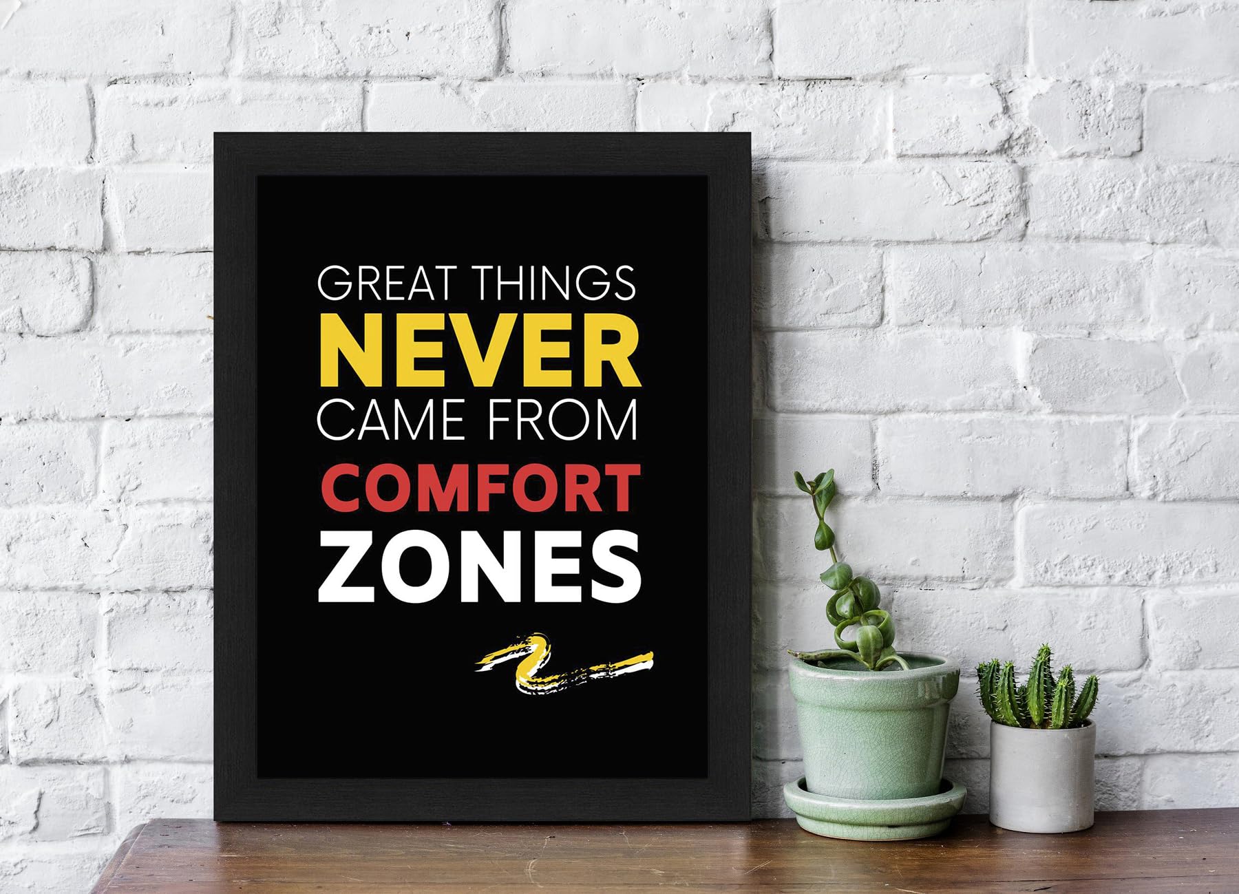 Interio Crafts Great Things Never Come From Comfort Zones Motivational Framed Poster - Synthetic Wood - Black Frame - 13 X 10 In