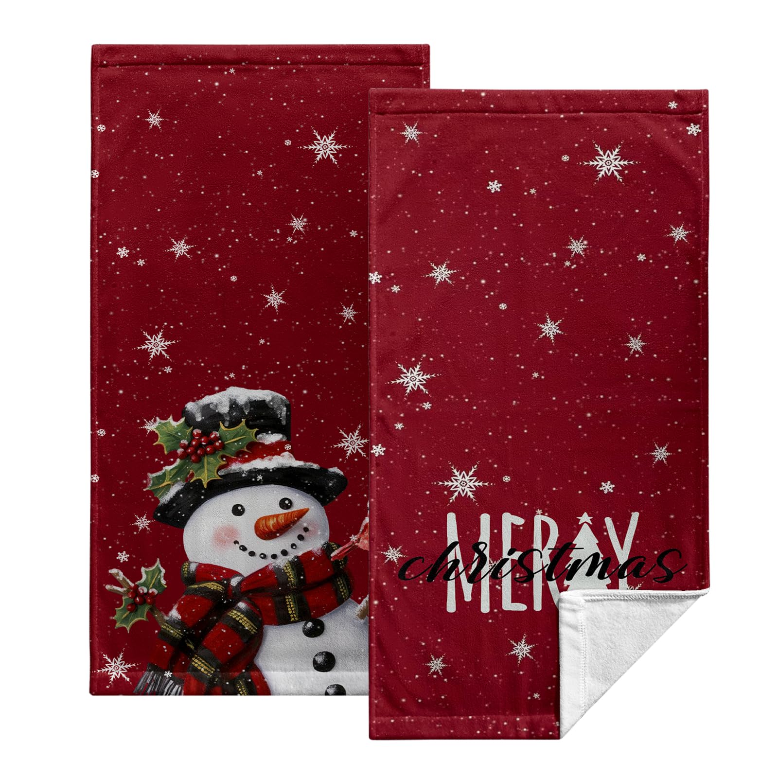 Lealeg Merry Christmas Snowman Kitchen Dish Towels Winter Hand Towels For Bathroom Set Of 2 Xmas Snow Holiday Bathroom Towel Sof