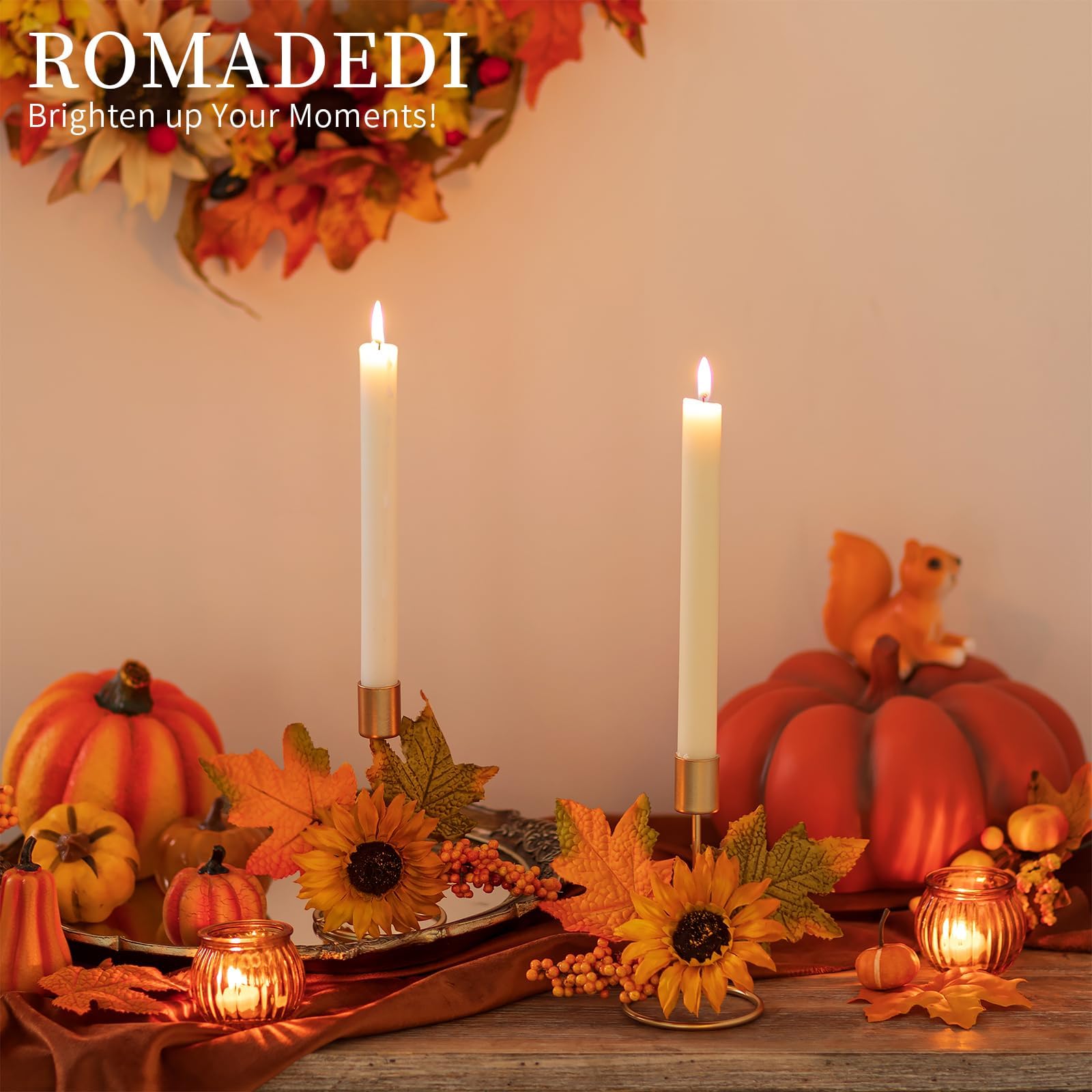 Romadedi Fall Candle Holder for Thanksgiving: Candlestick Holders Decor for Autumn Table Centerpiece Gold Party Decoration Indoo