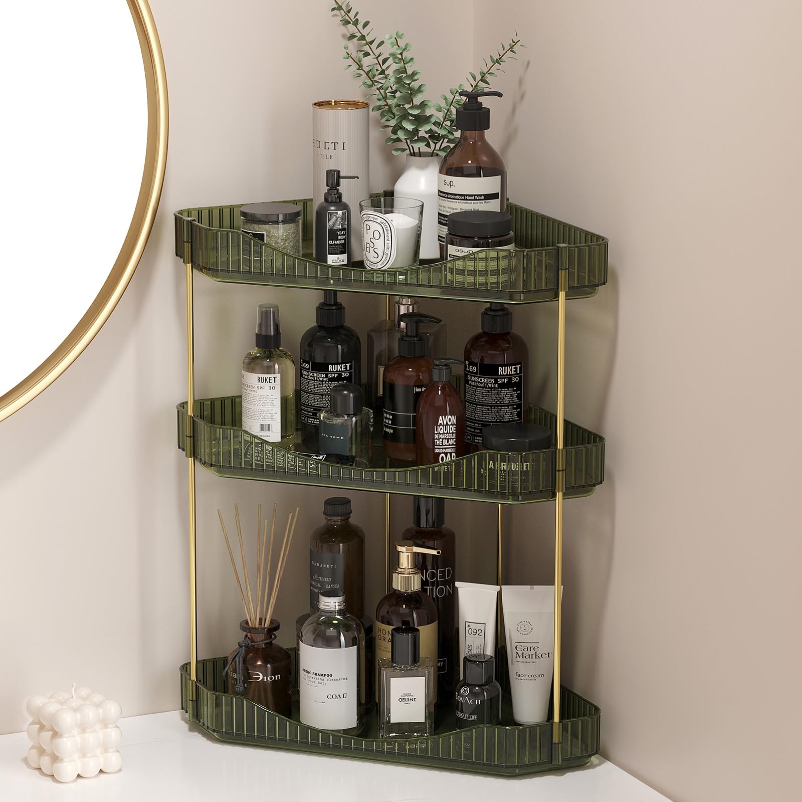 Lifewit 3-Tier Corner Bathroom Counter Organizer, Plastic Makeup Skincare Organizers Storage Countertop, Sink Vanity Trays Perfu