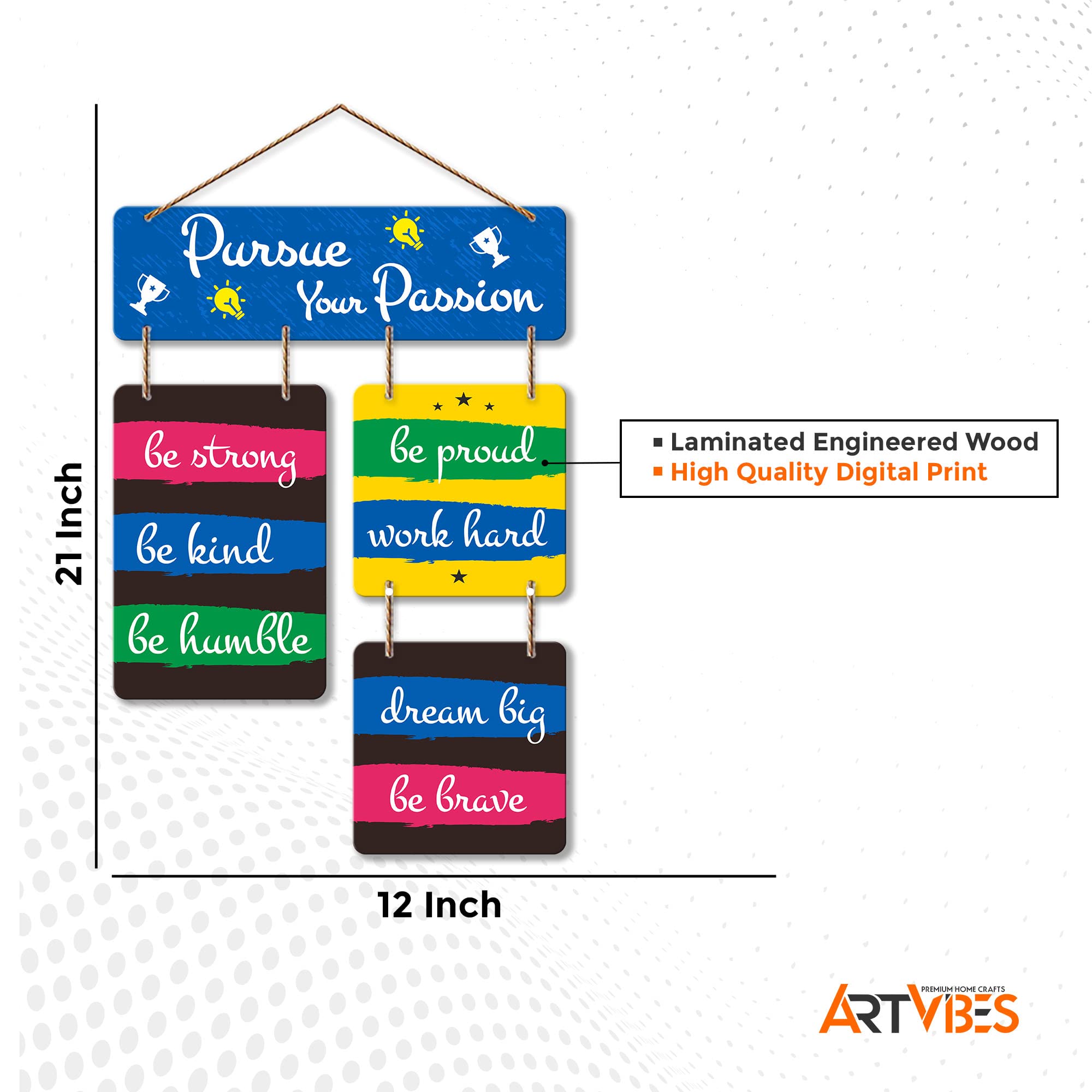 Artvibes Pursue Your Passion Decorative Wall Art MDF Wooden Wall Hanger for Living Room | Bedroom | Home Decor | Office | Gift |