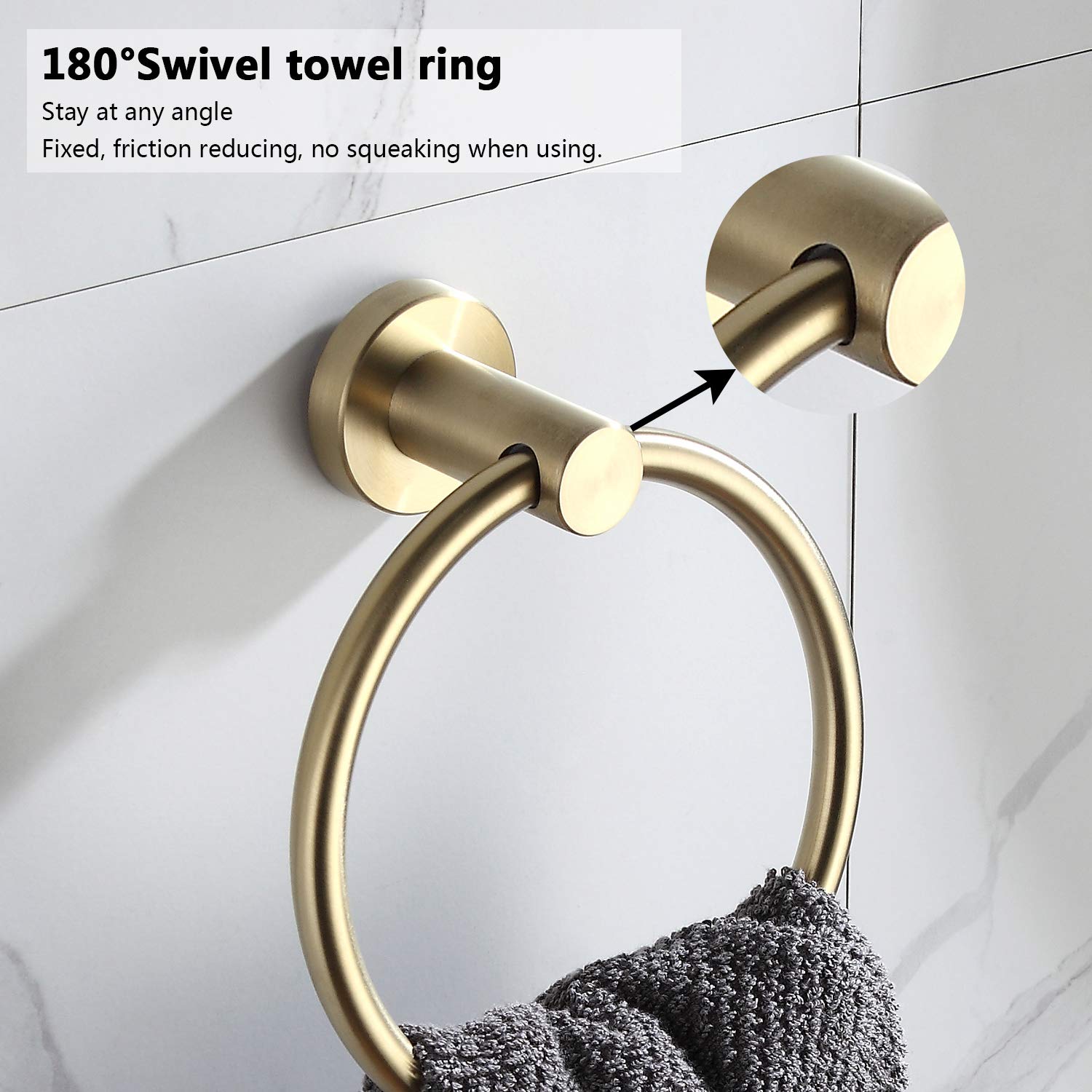 Bgl Towel Ring Brushed Gold Stainless Steel 304 Towel Ring Wall Mount Bathroom Towel Holder Round Towel Hanger