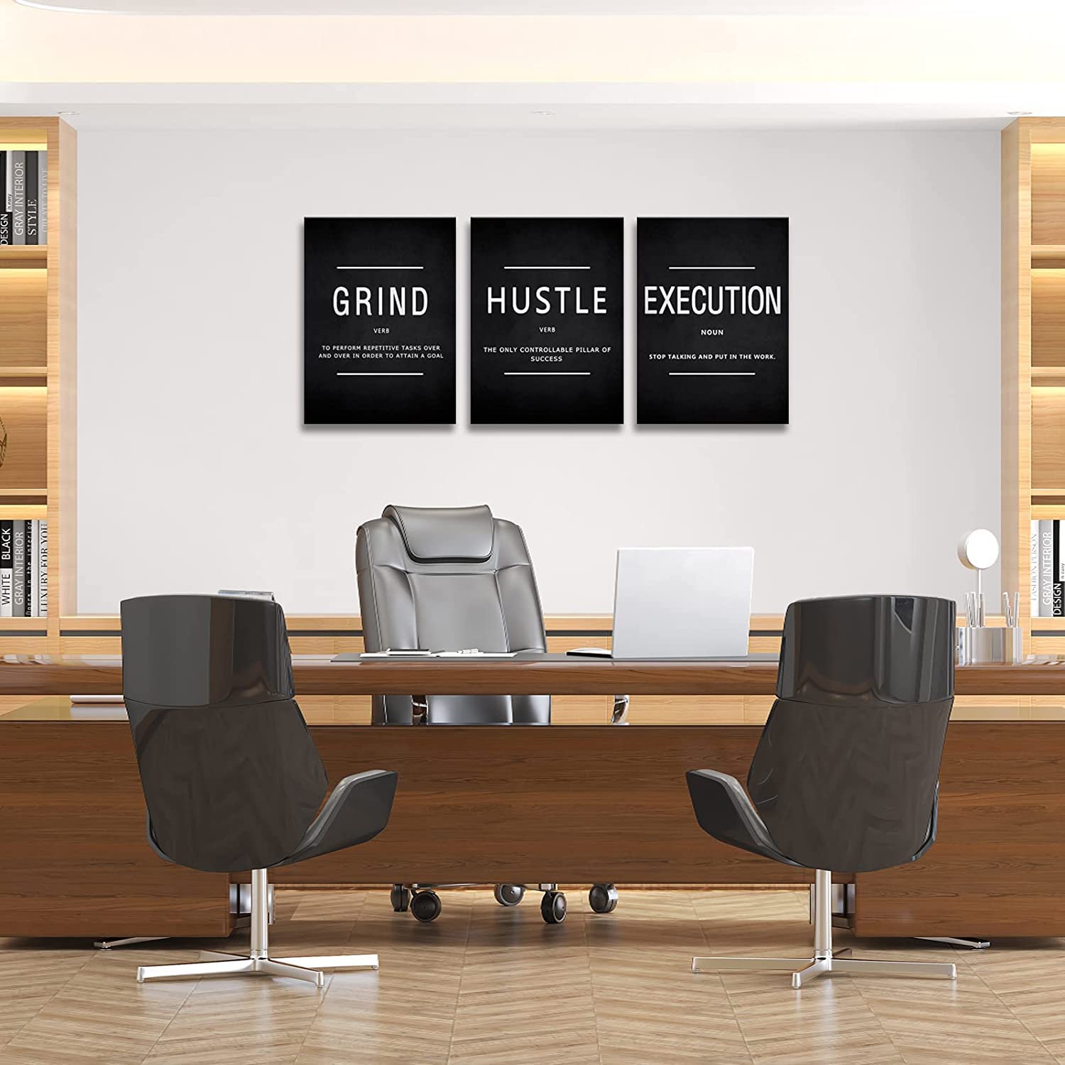 Kawahone Inspirational Canvas Painting Wall Art, Grind Hustle Execution Motivational Wall Art Success Framed Entrepreneur Poster