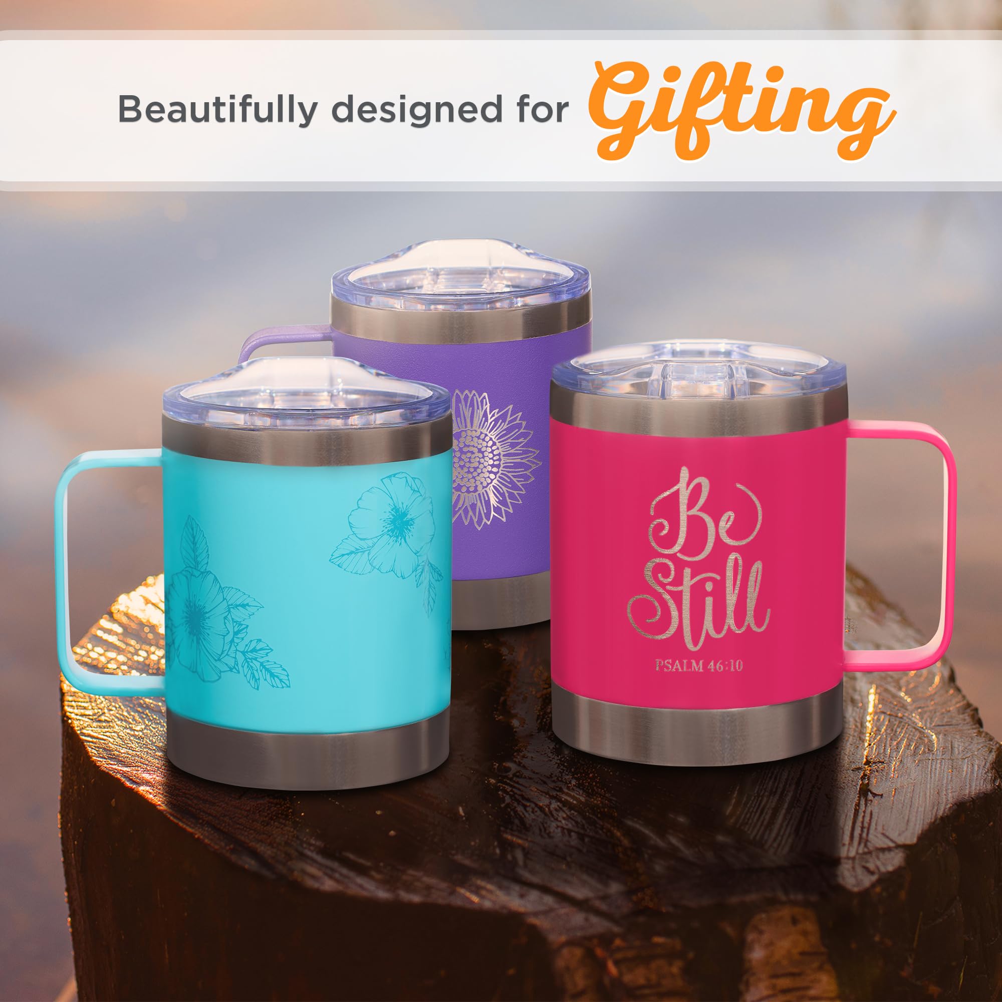 Christian Art Gifts Stainless Steel Double Wall Vacuum Insulated Camp Style Travel Mug 11 Oz Pink Coffee Mug With Retractable Li