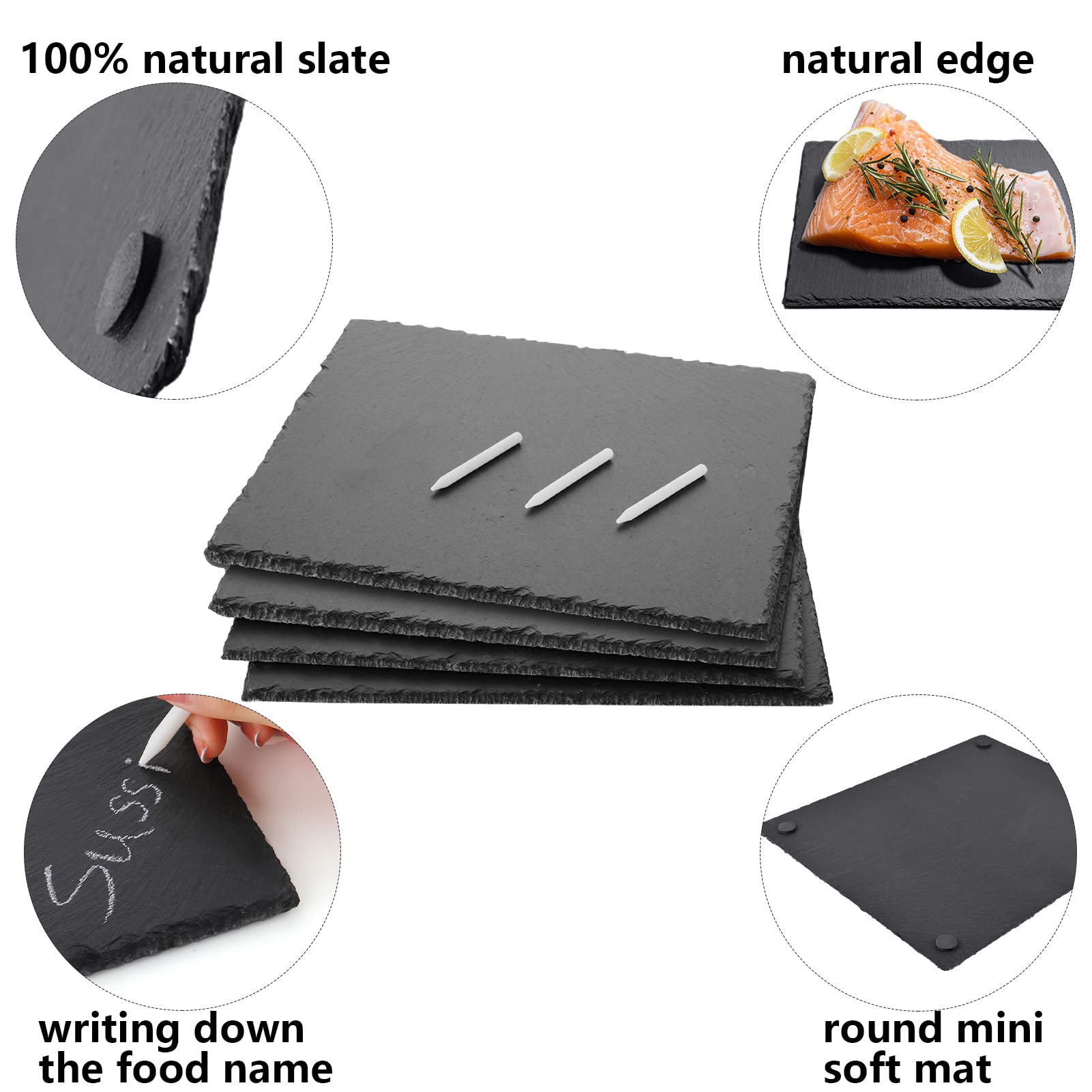 Maprial 12 X 10 In 4 Pack Slate Cheese Boards, Black Stone Plates Charcuterie Boards Gourmet Serving Tray Cheese Platter Display