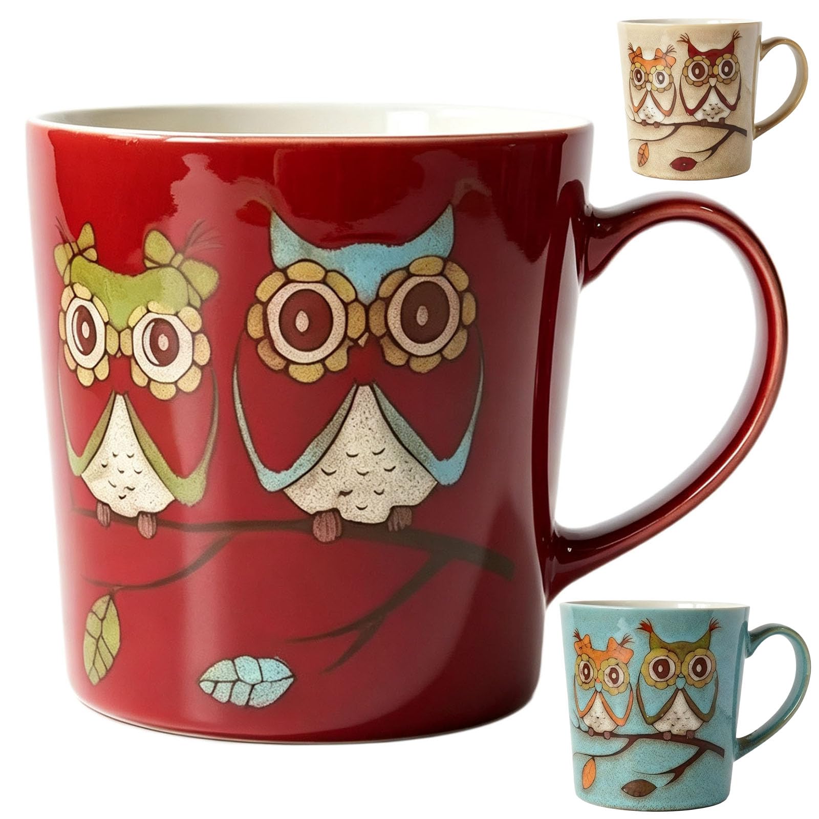NBABSR Cute Owl Coffee Mug,16 OZ Large Mug,Diner Tea Cup with Handle,Retro Ceramic Cup with Couple Bird Pattern,for Latte,Cappuc