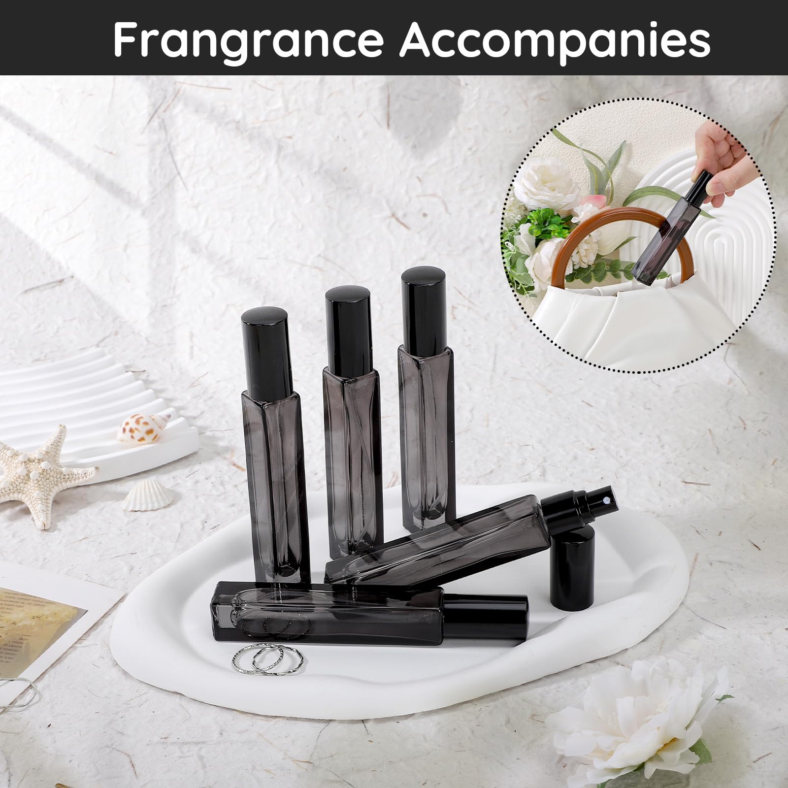Segbeauty 0.34Oz Small Glass Perfume Atomizer Travel Refillable Bottles, 2Pcs 10Ml Perfume Container Portable, Black Mini Cologn