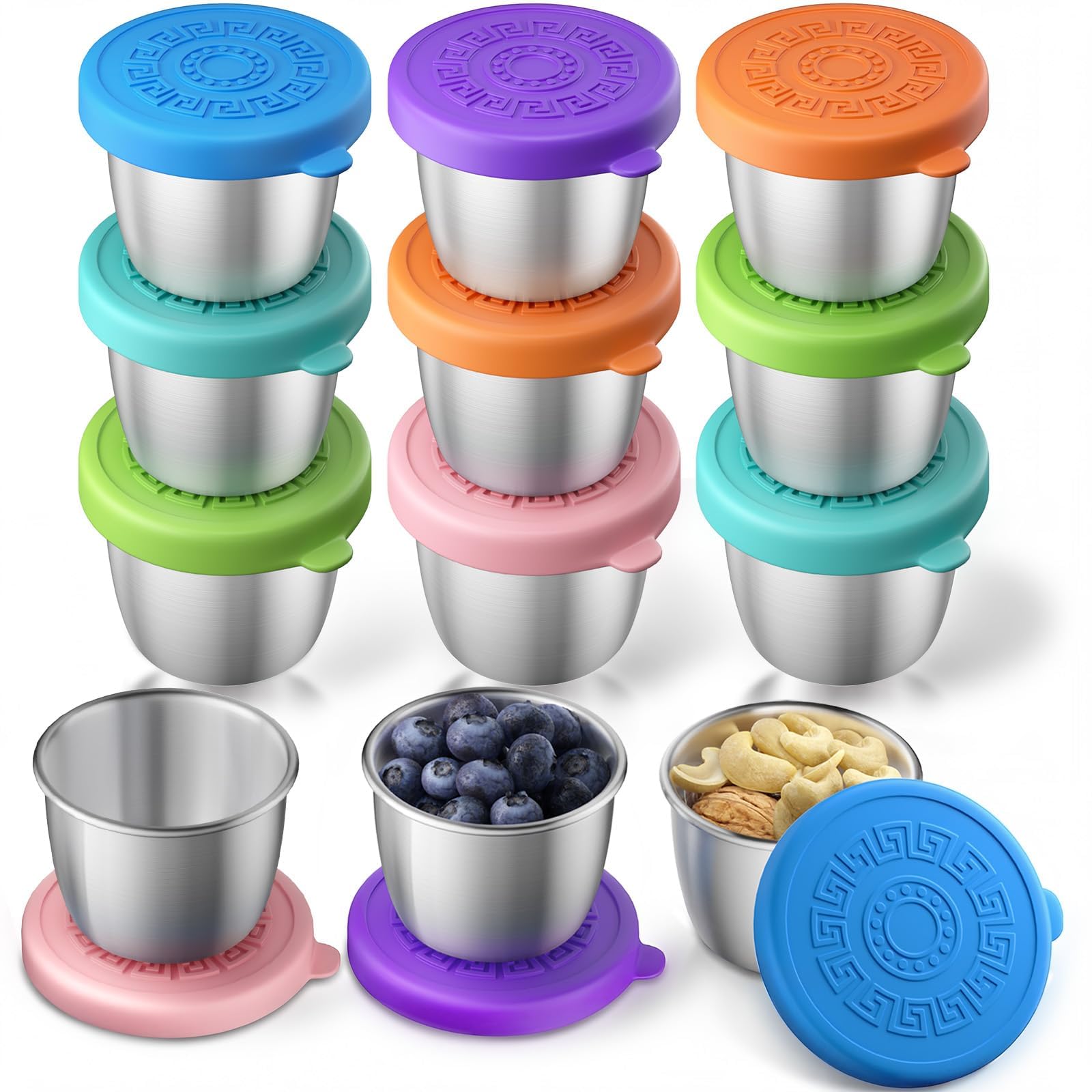 PUPILLEMON 12 Pack Sauce Containers, 2.4 Oz Leakproof Sauce Cups with Lids
