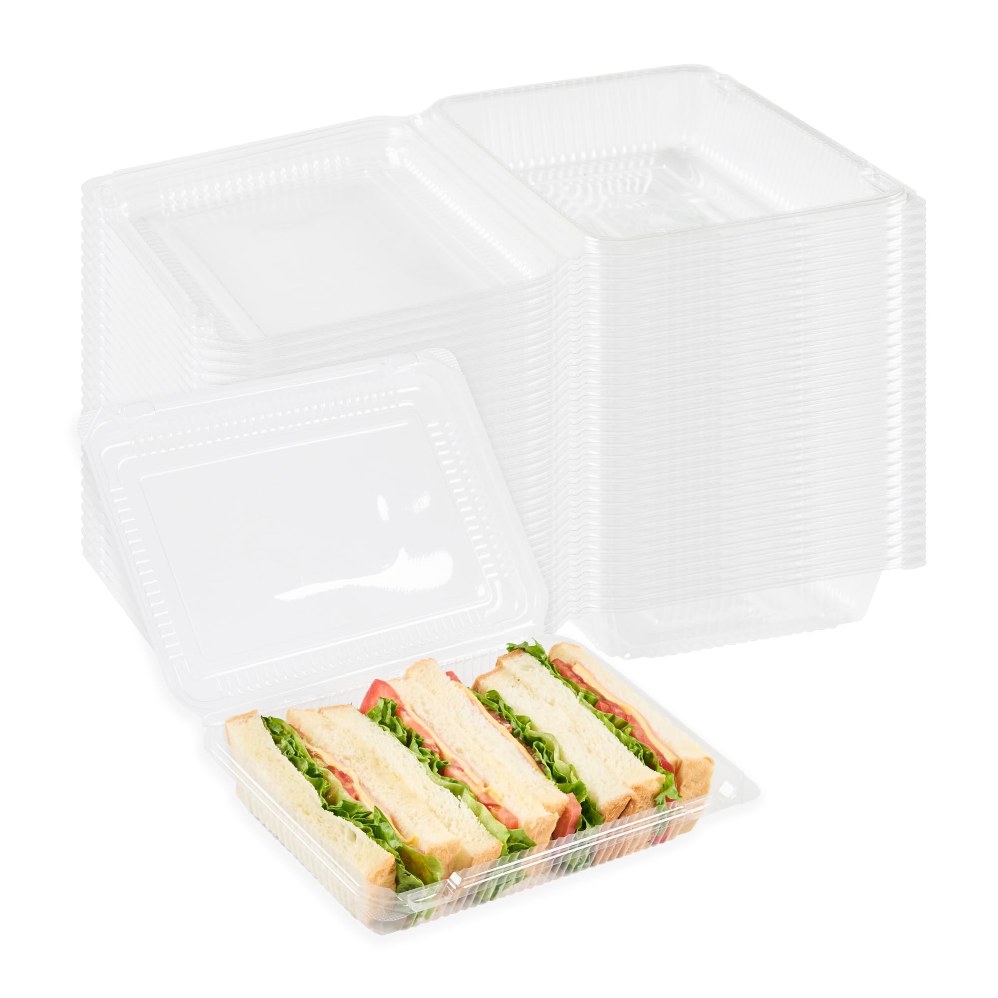 Restaurantware Clear Plastic Takeout Container 100 Count 8.27 x 5.83 x 1.77 Inch Clamshell Box Disposable Food Container Hinged 