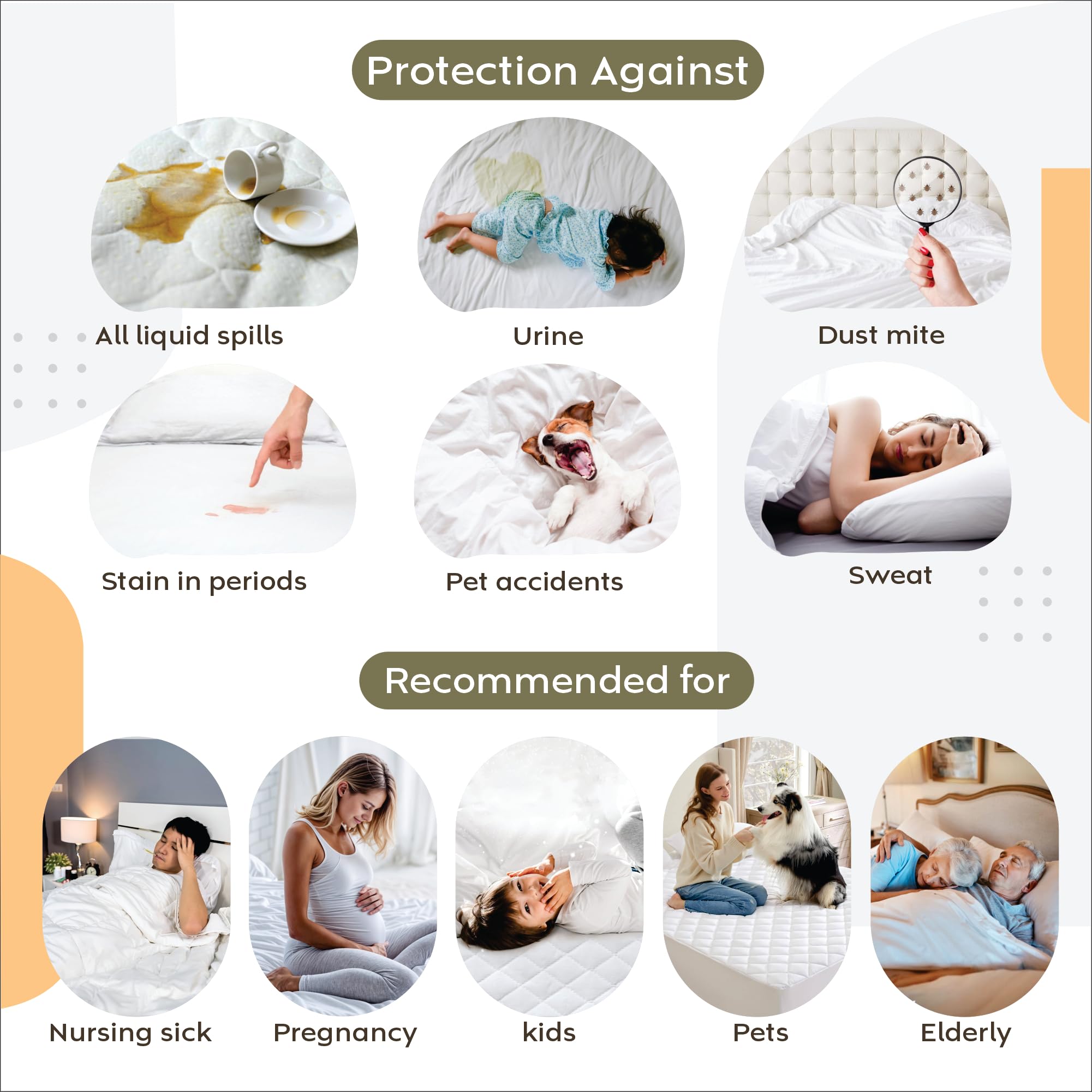 Ayka Waterproof Cotton Quilted Mattress Protector Queen Size Breathable Hypoallergenic Noiseless Ultra Soft Fitted Bed Protector