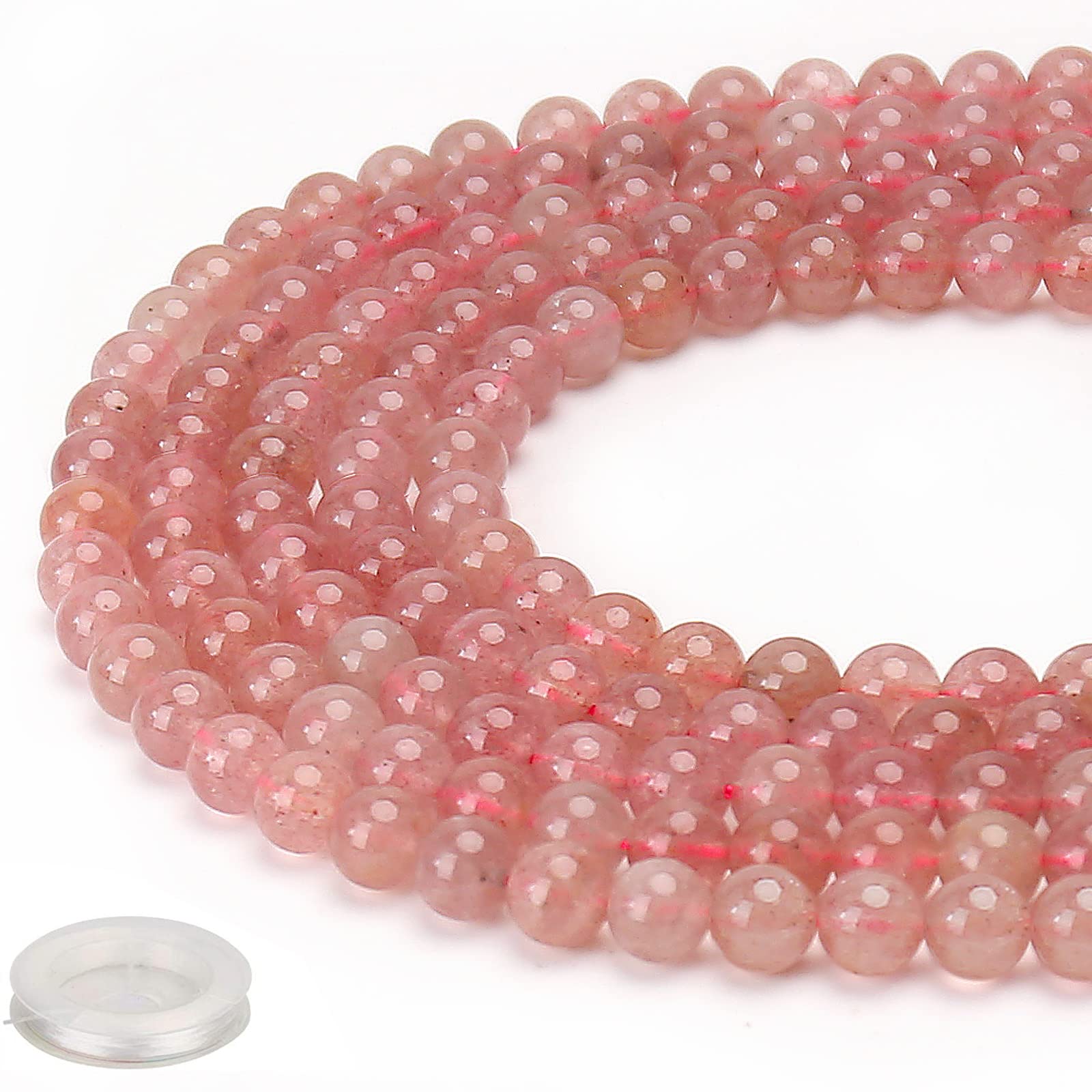 70Pcs Natural 8Mm Healing Gemstone, Strawberry Quartzaenergy Stone Round Loose Beads, Semi-Precious Crystal Beads With Free Elas