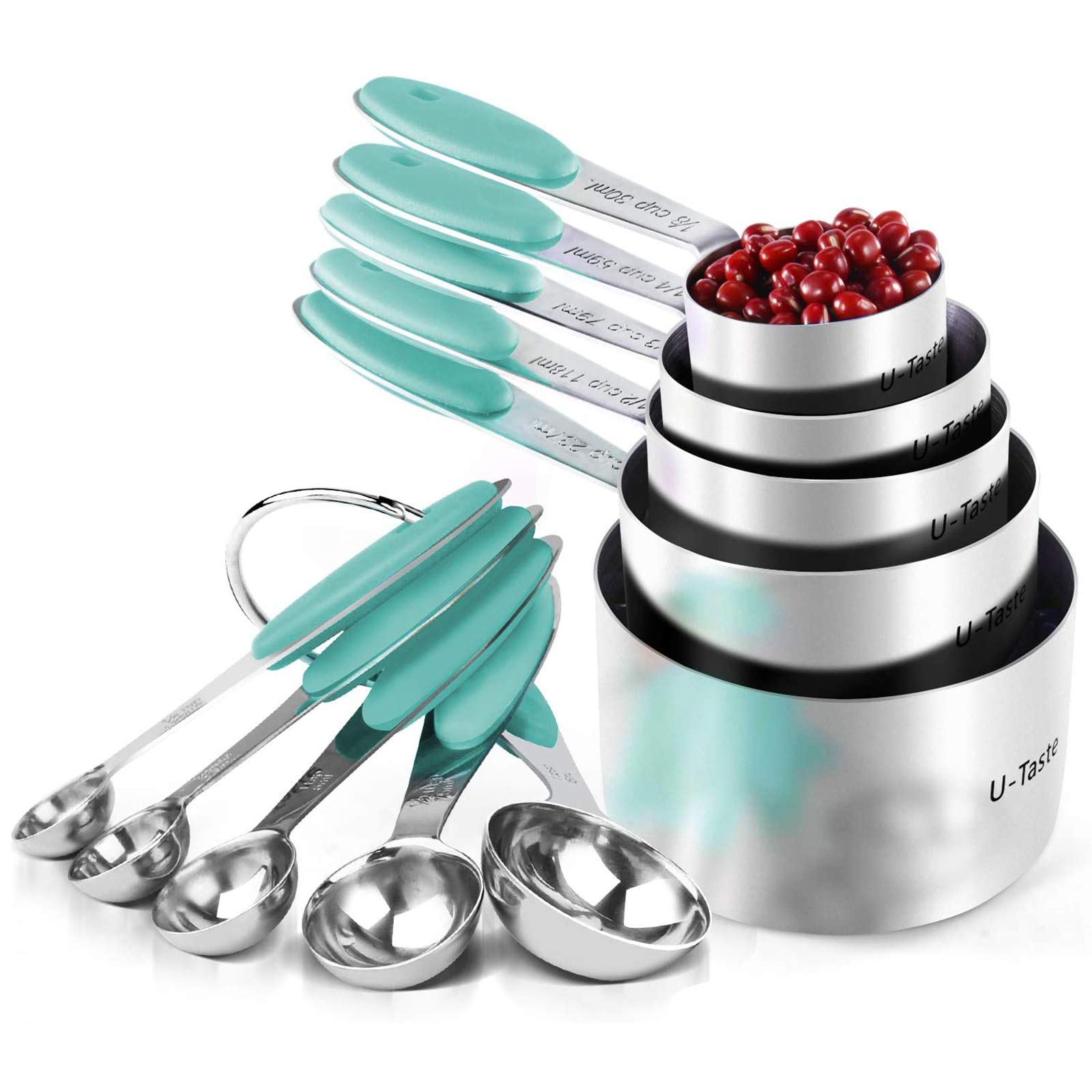 Measuring Cups : U-Taste 18/8 Stainless Steel Measuring Cups And Spoons Set Of 10 Piece, Upgraded Thickness Handle(Aqua Sky)